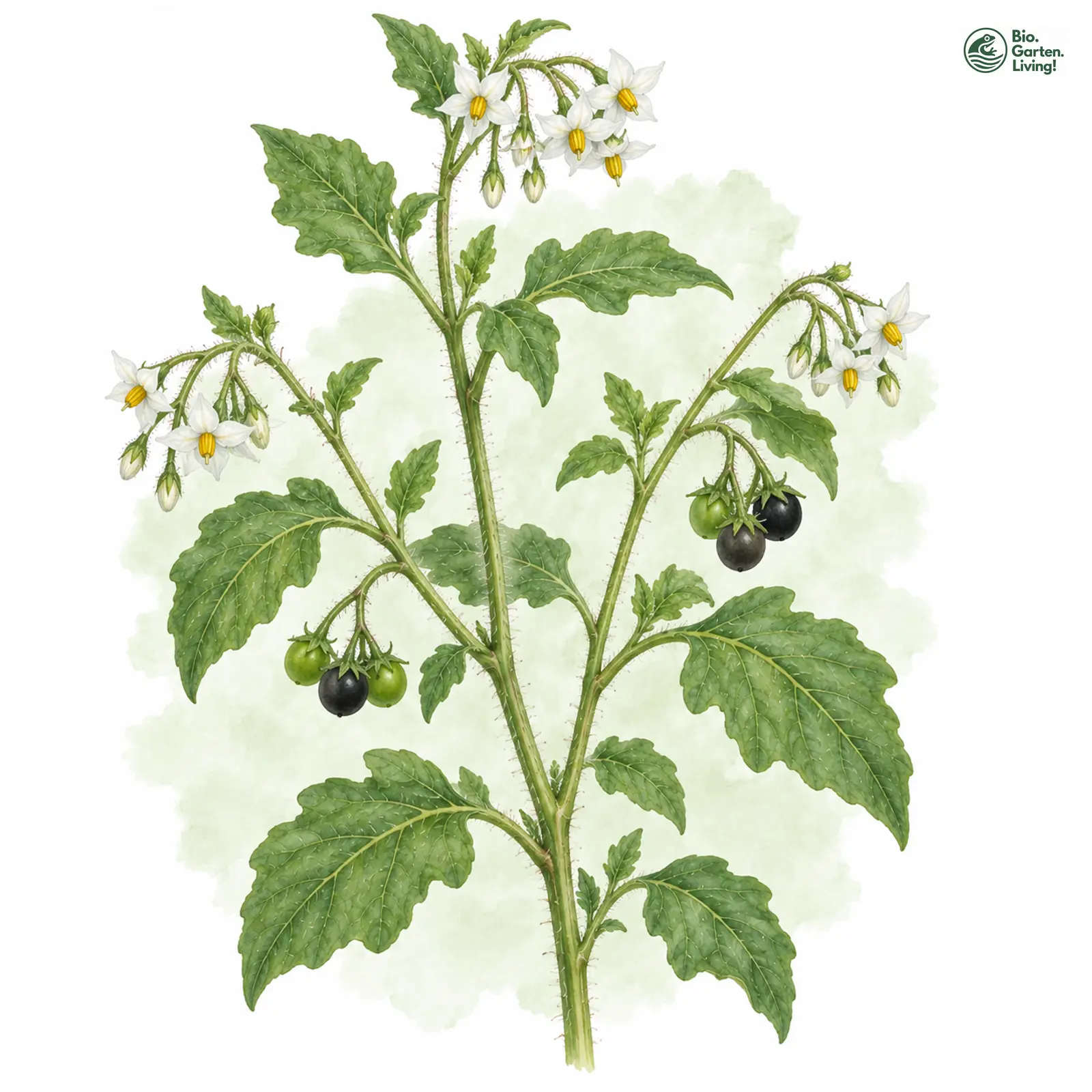 Aquarellzeichnung: Täuschender Nachtschatten (Solanum decipiens)