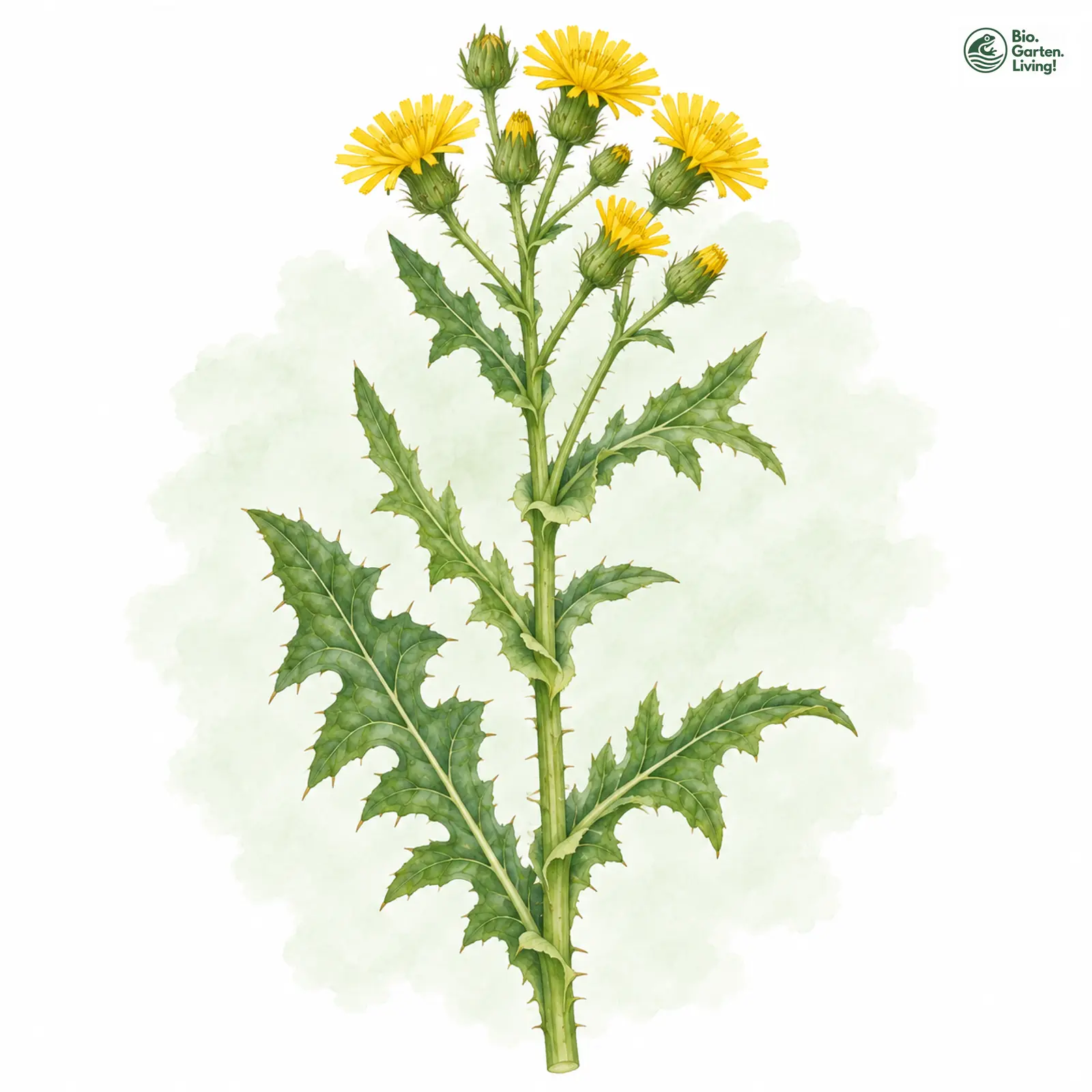 Aquarellzeichnung: Raue Gänsedistel (Sonchus asper)