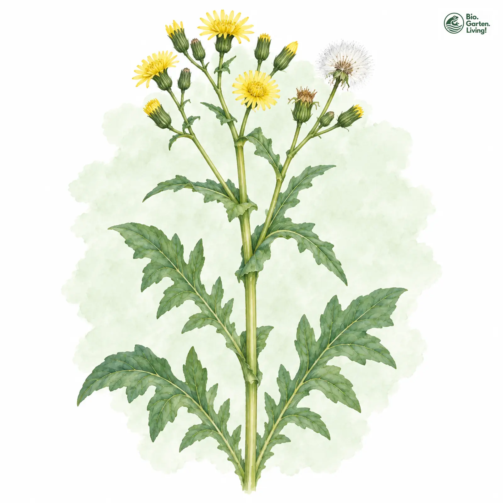 Aquarellzeichnung: Kohl-Gänsedistel (Sonchus oleraceus)