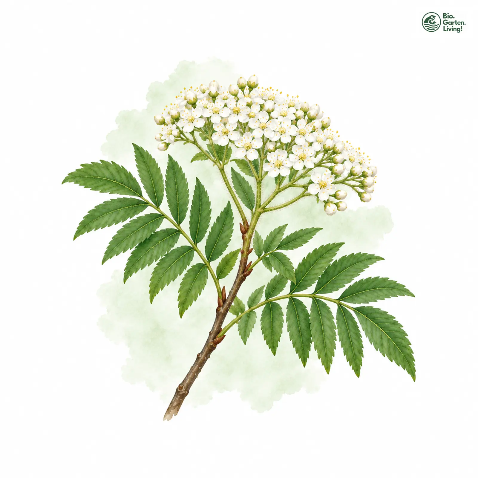 Aquarellzeichnung: Gewöhnliche Vogelbeere (Sorbus aucuparia)