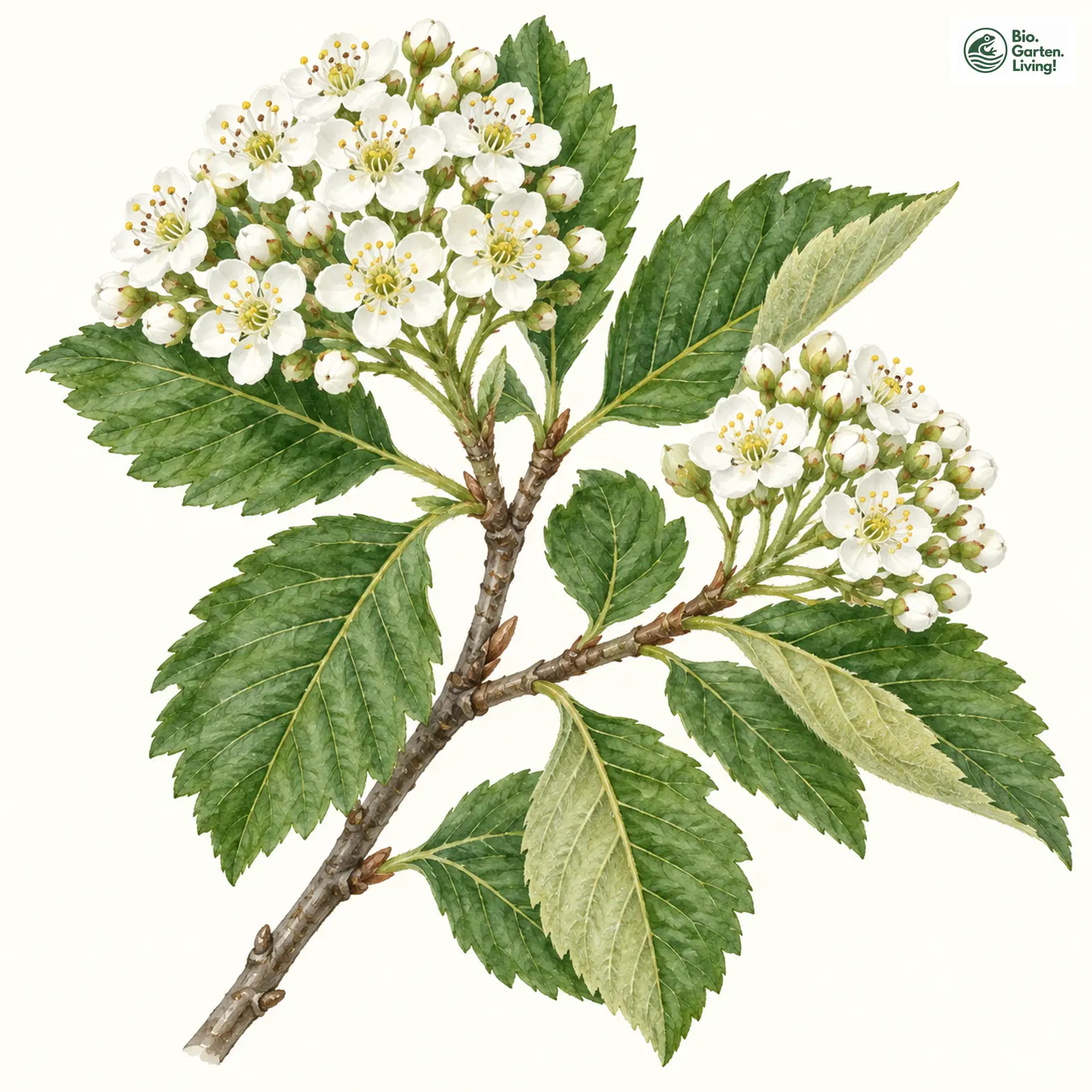 Aquarellzeichnung: Badische Mehlbeere (Sorbus badensis)