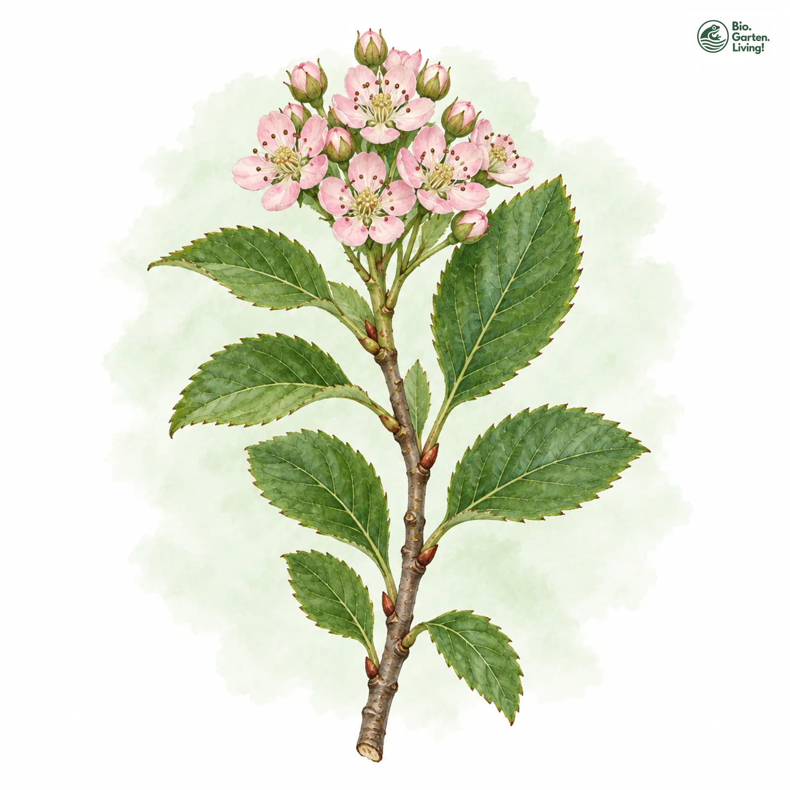 Aquarellzeichnung: Zwerg-Mehlbeere (Sorbus chamaemespilus)