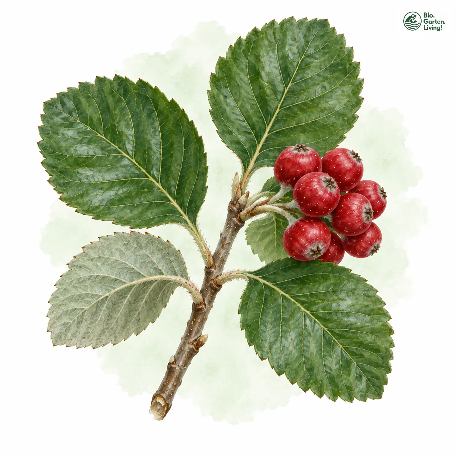 Aquarellzeichnung: Hügel-Mehlbeere (Sorbus collina)