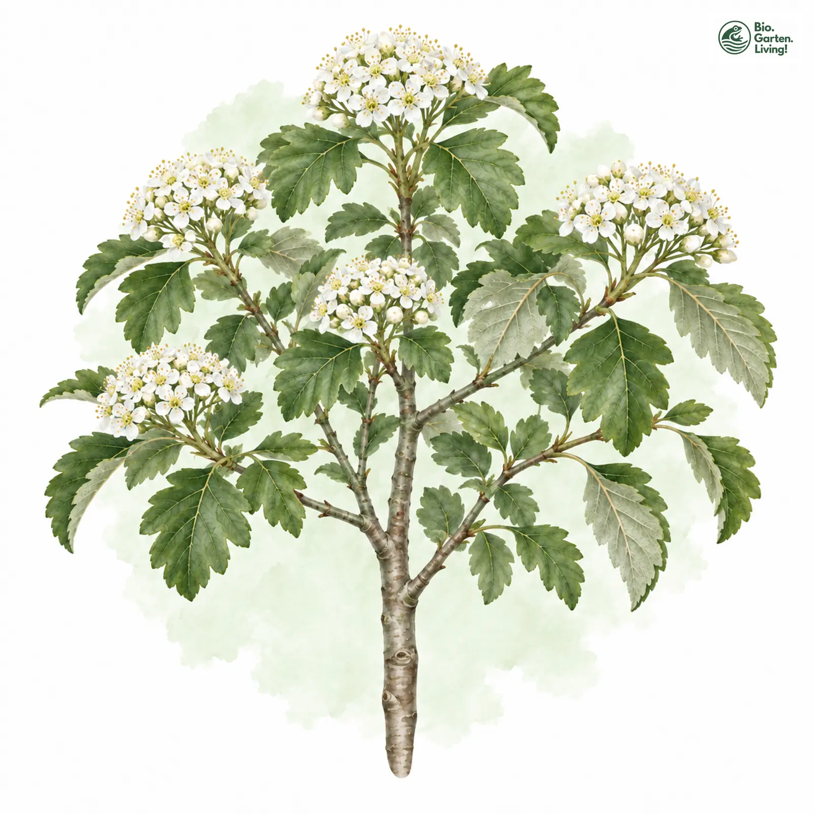 Aquarellzeichnung: Kordigast-Mehlbeere (Sorbus cordigastensis)