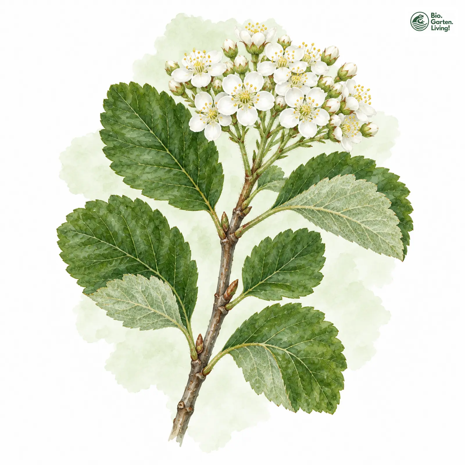 Aquarellzeichnung: Eichstätter Mehlbeere (Sorbus eystettensis)