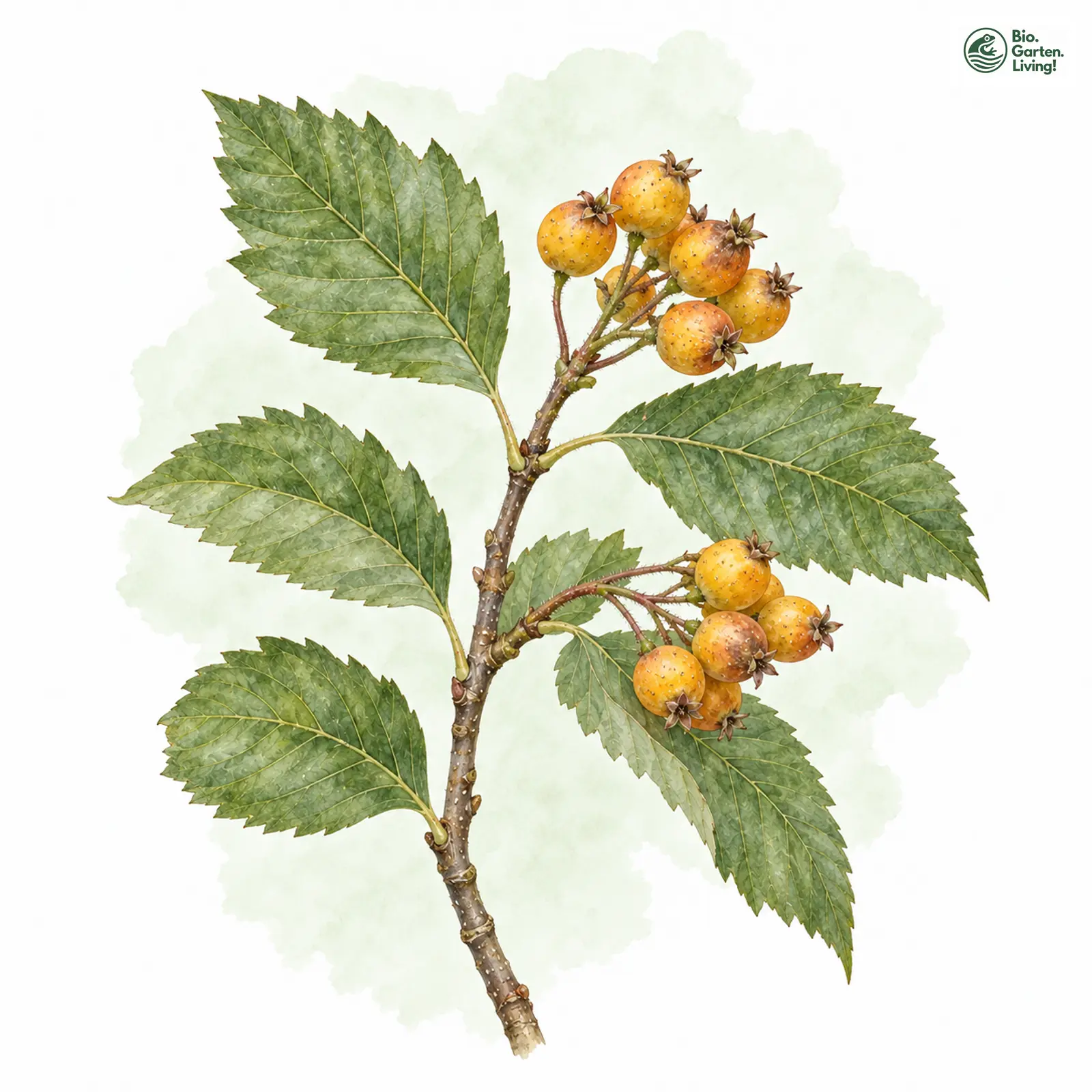 Aquarellzeichnung: Fränkische Mehlbeere (Sorbus franconica)