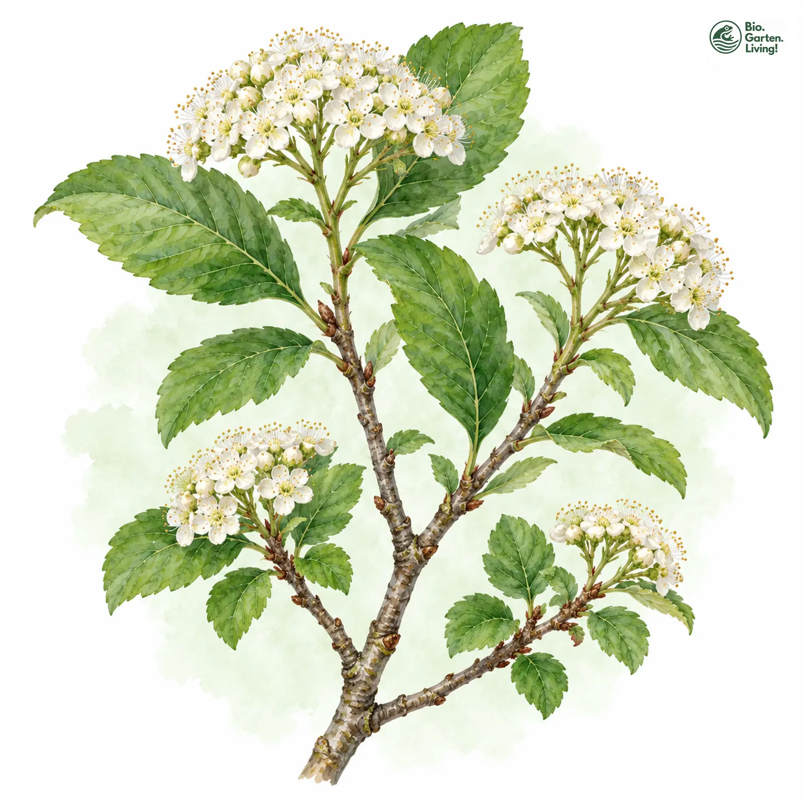 Aquarellzeichnung: Würzburger Mehlbeere (Sorbus herbipolitana)