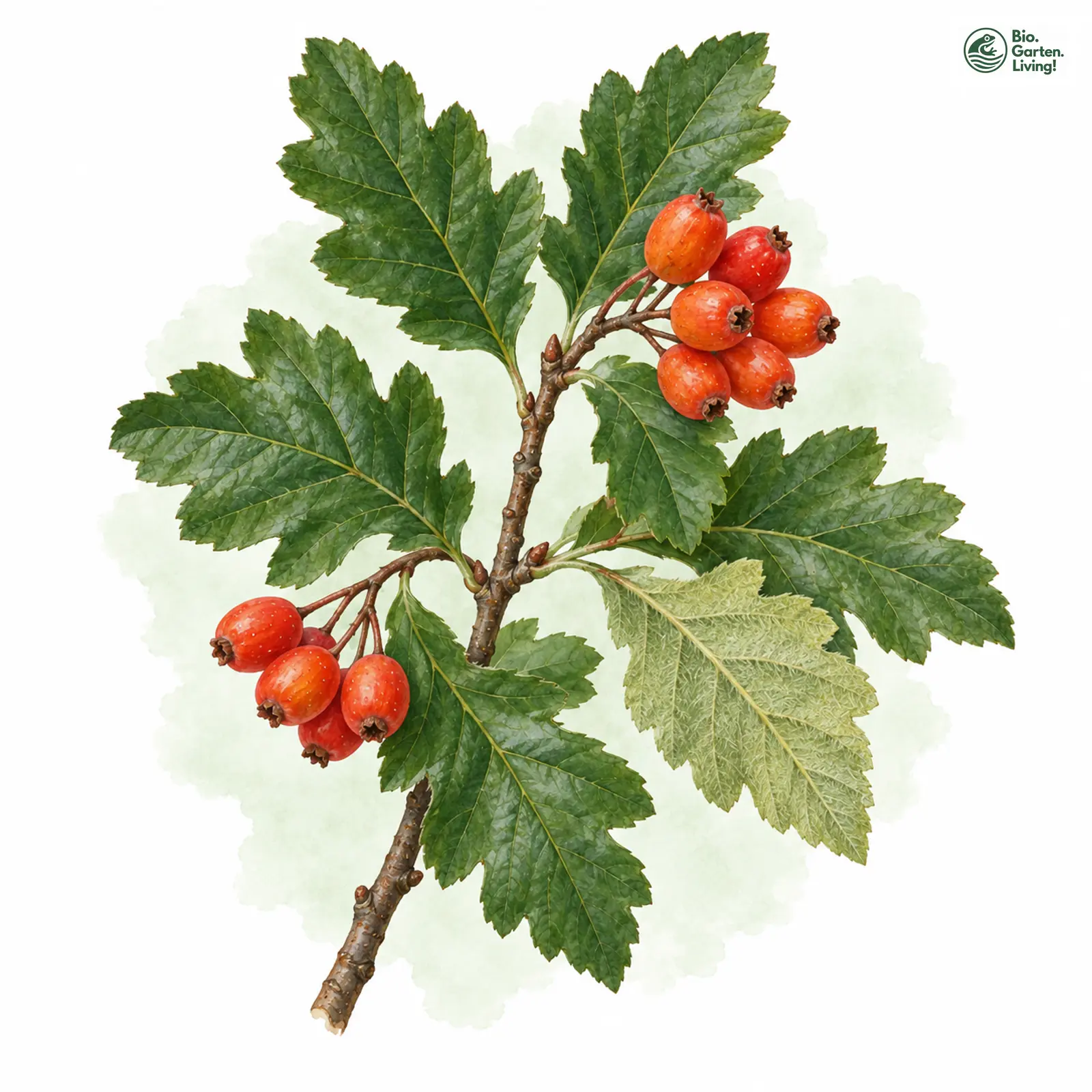 Aquarellzeichnung: Schwedische Mehlbeere (Sorbus intermedia)