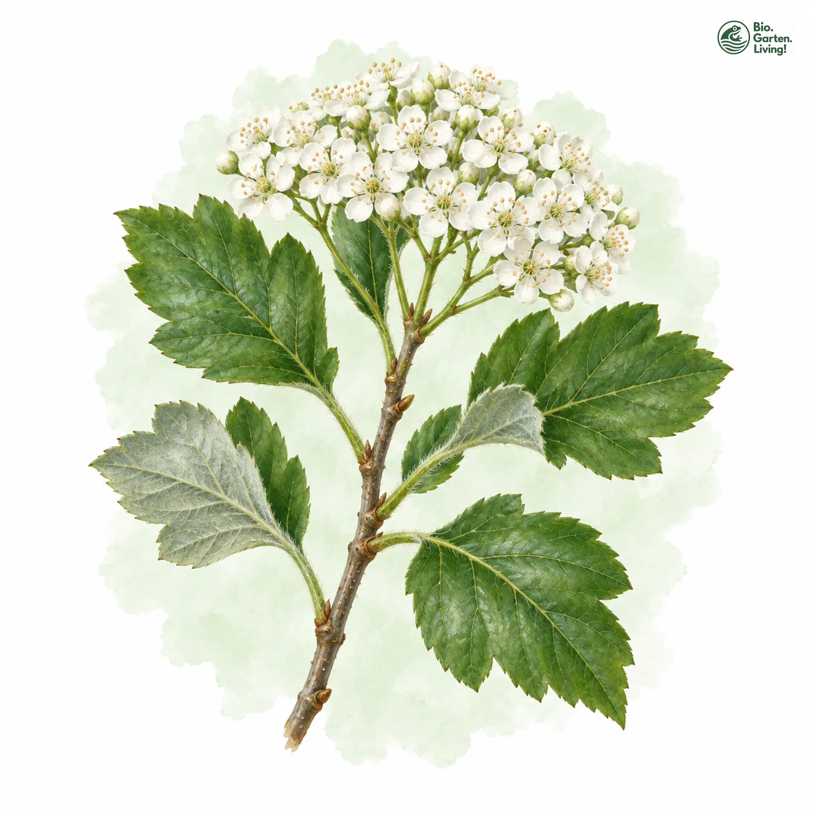 Aquarellzeichnung: Lonetal-Mehlbeere (Sorbus lonetalensis)