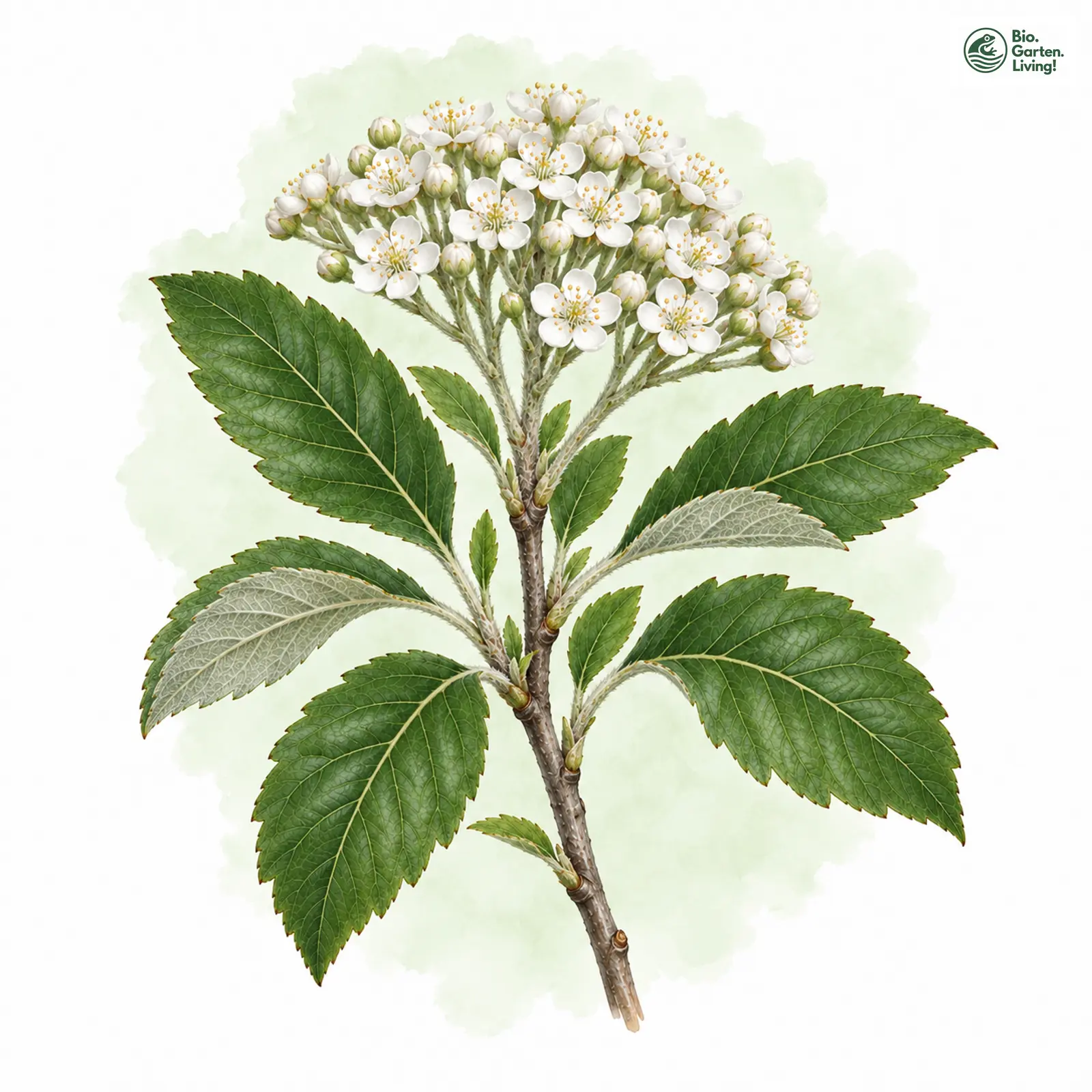 Aquarellzeichnung: Meyers Mehlbeere (Sorbus meyeri)