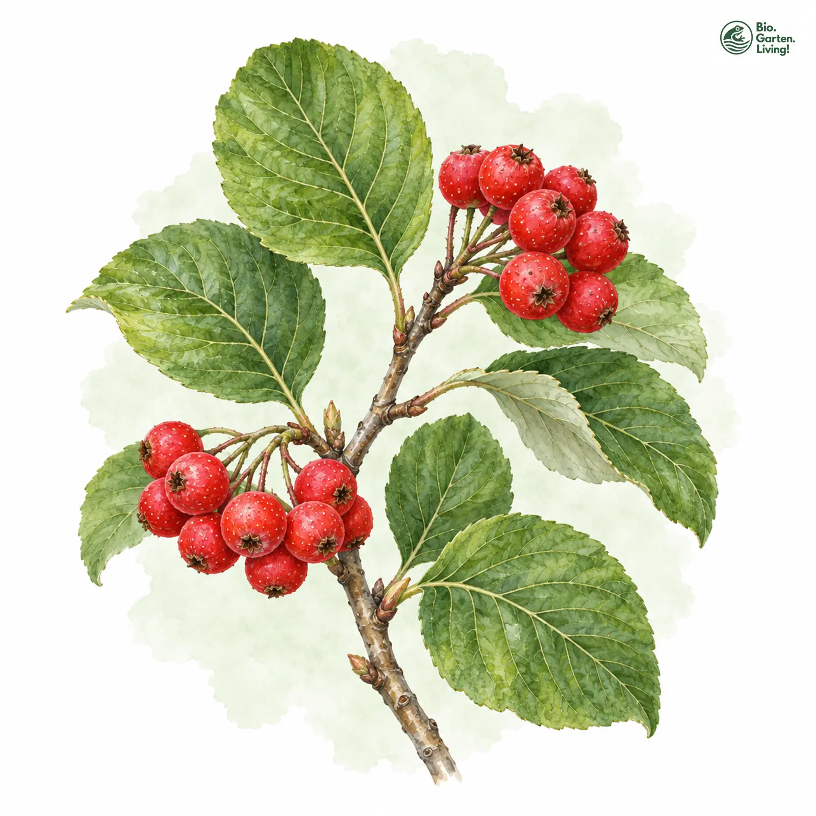 Aquarellzeichnung: Pannonische Mehlbeere (Sorbus pannonica)