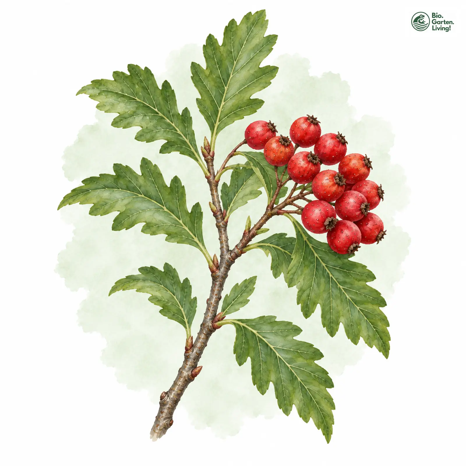 Aquarellzeichnung: Hersbrucker Mehlbeere (Sorbus pseudothuringiaca)