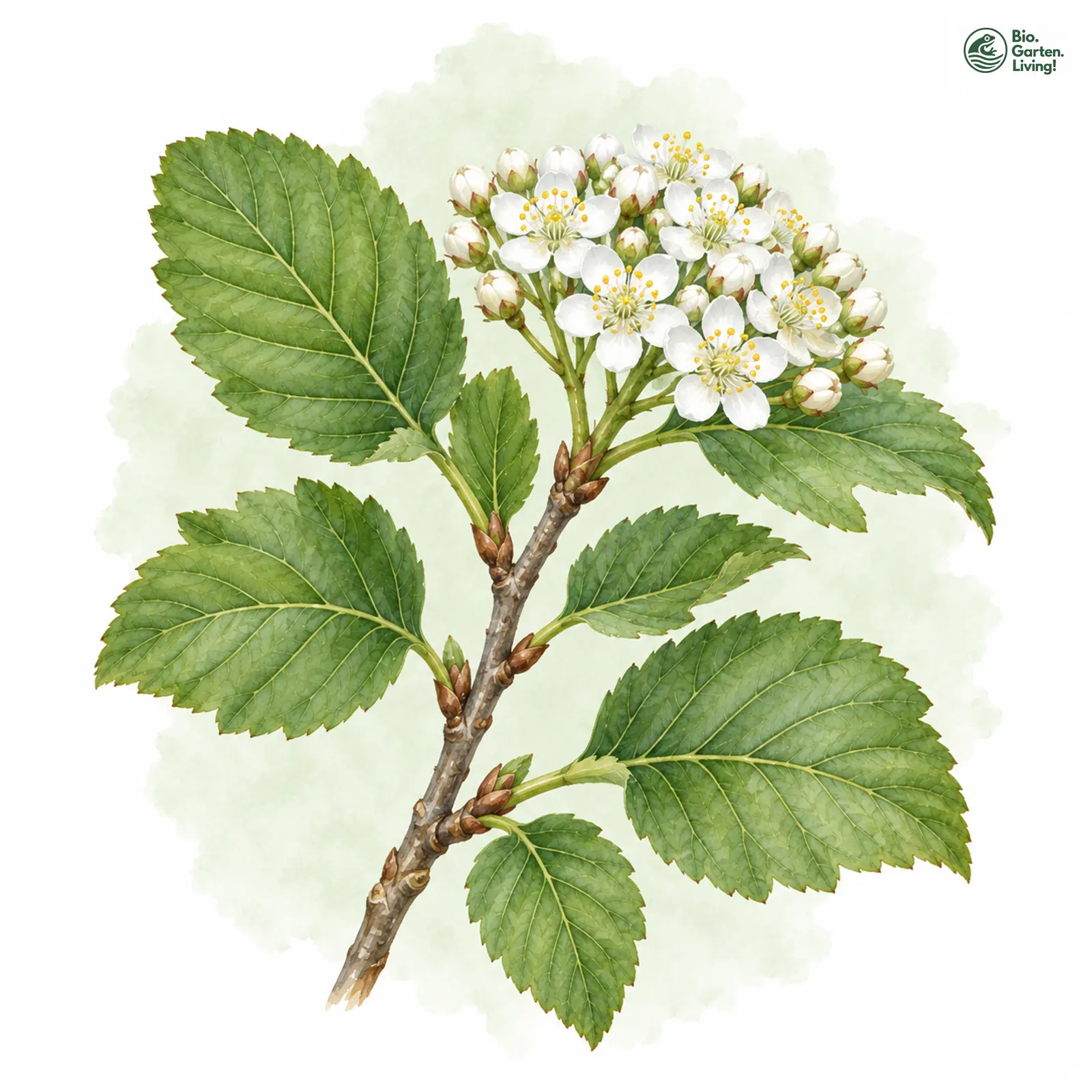 Aquarellzeichnung: Regensburger Mehlbeere (Sorbus ratisbonensis)
