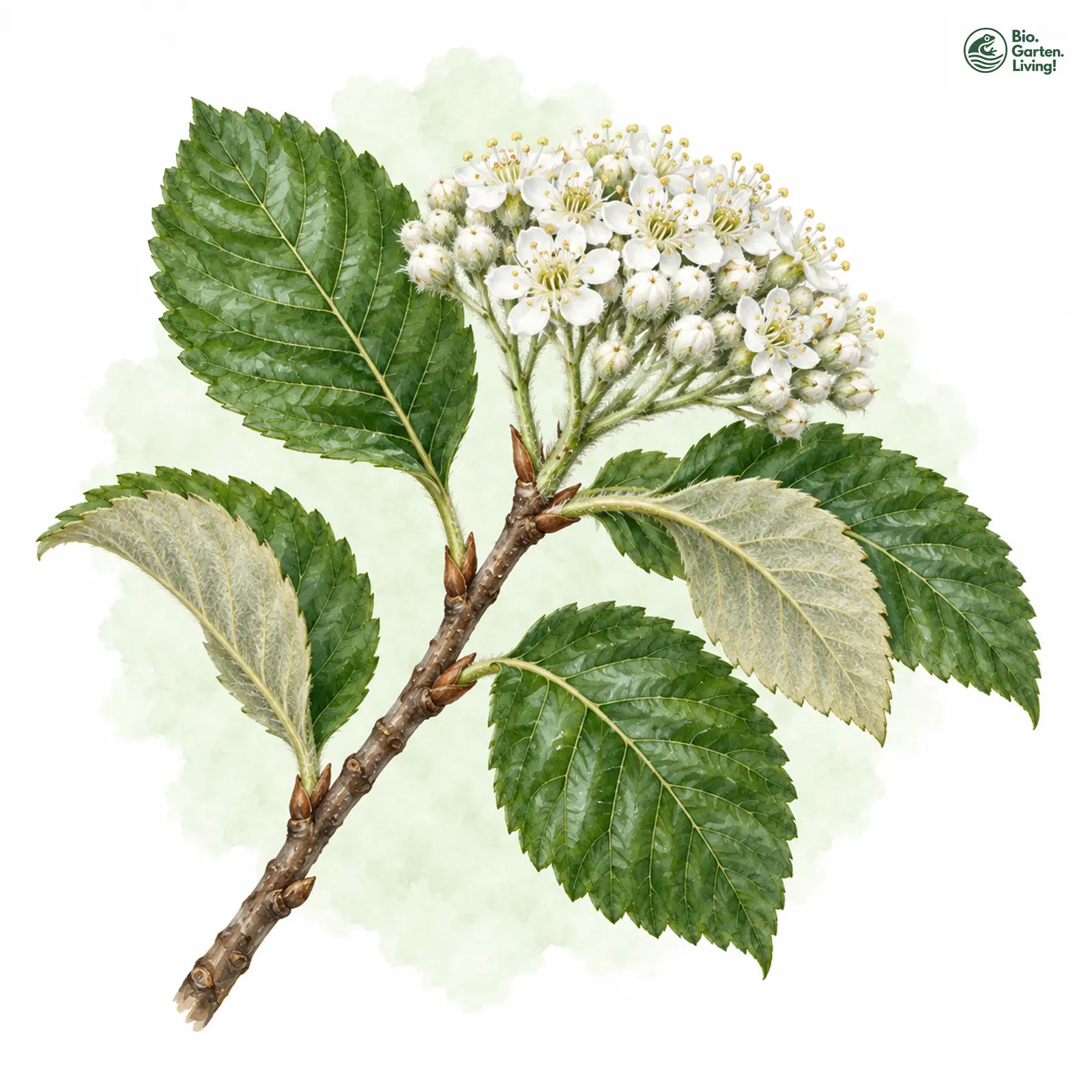 Aquarellzeichnung: Gredinger Mehlbeere (Sorbus schuwerkiorum)