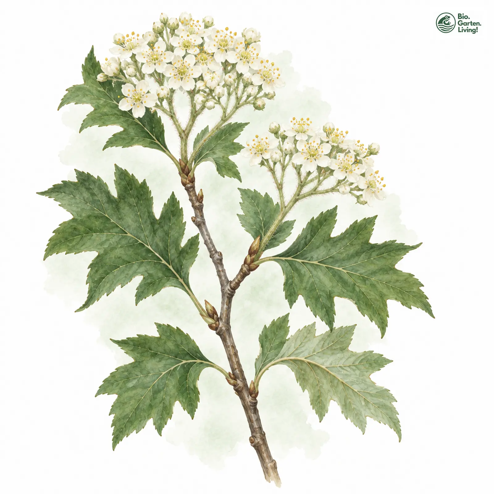 Aquarellzeichnung: Elsbeere (Sorbus torminalis)