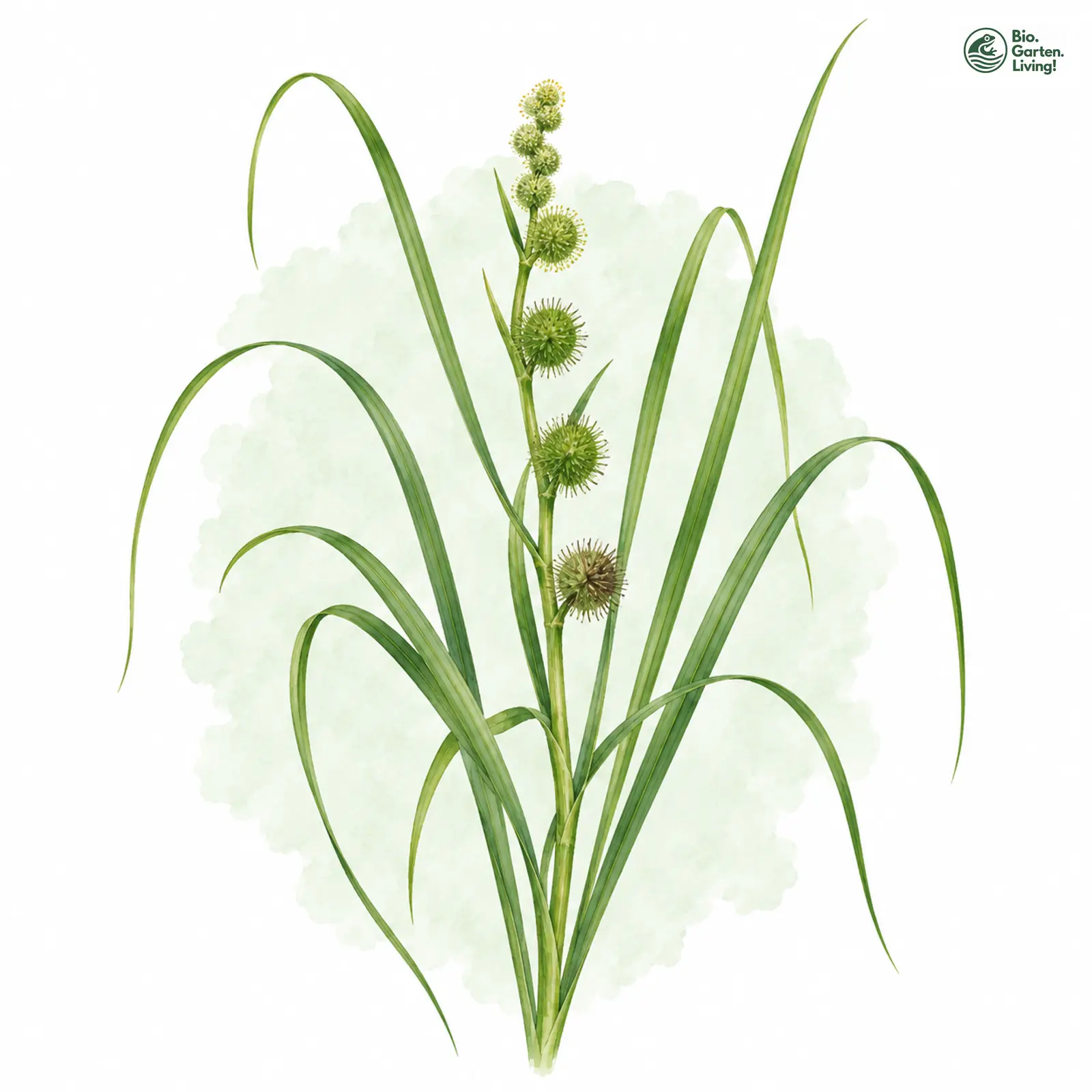 Aquarellzeichnung: Schmalblättriger Igelkolben (Sparganium angustifolium)