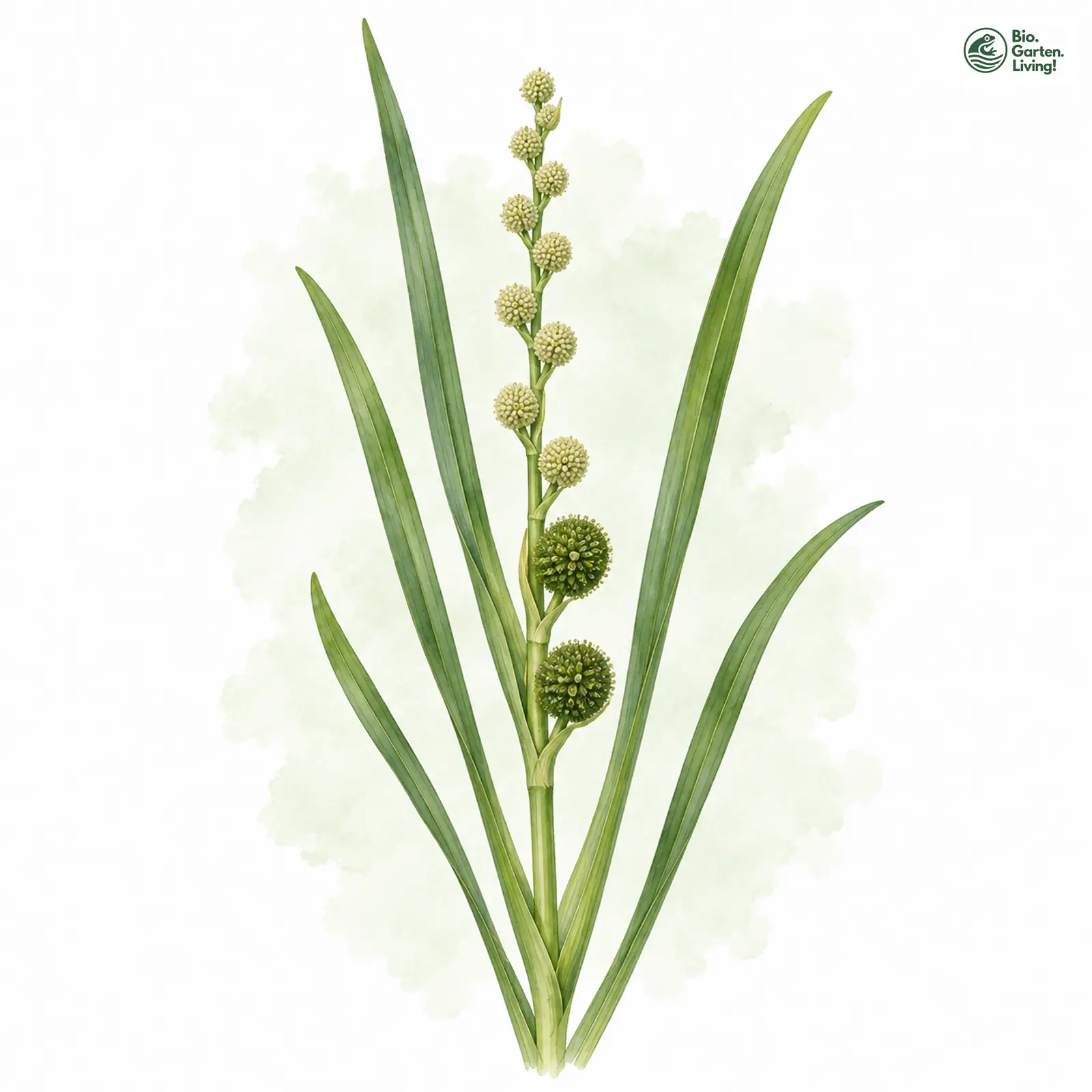 Aquarellzeichnung: Einfacher Igelkolben (Sparganium emersum)
