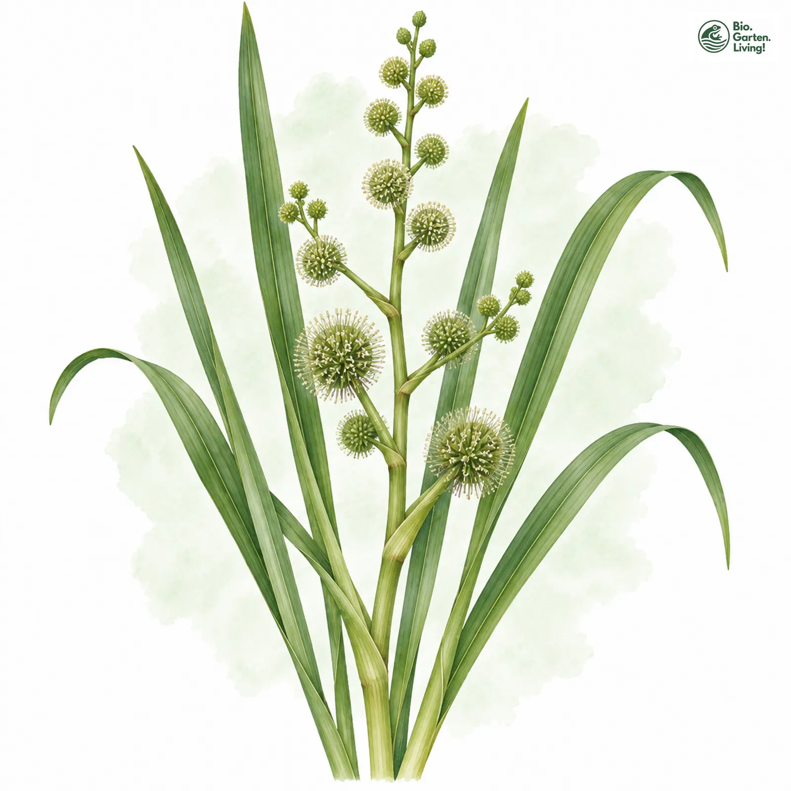 Aquarellzeichnung: Ästiger Igelkolben (Sparganium erectum (im weiteren Sinne))