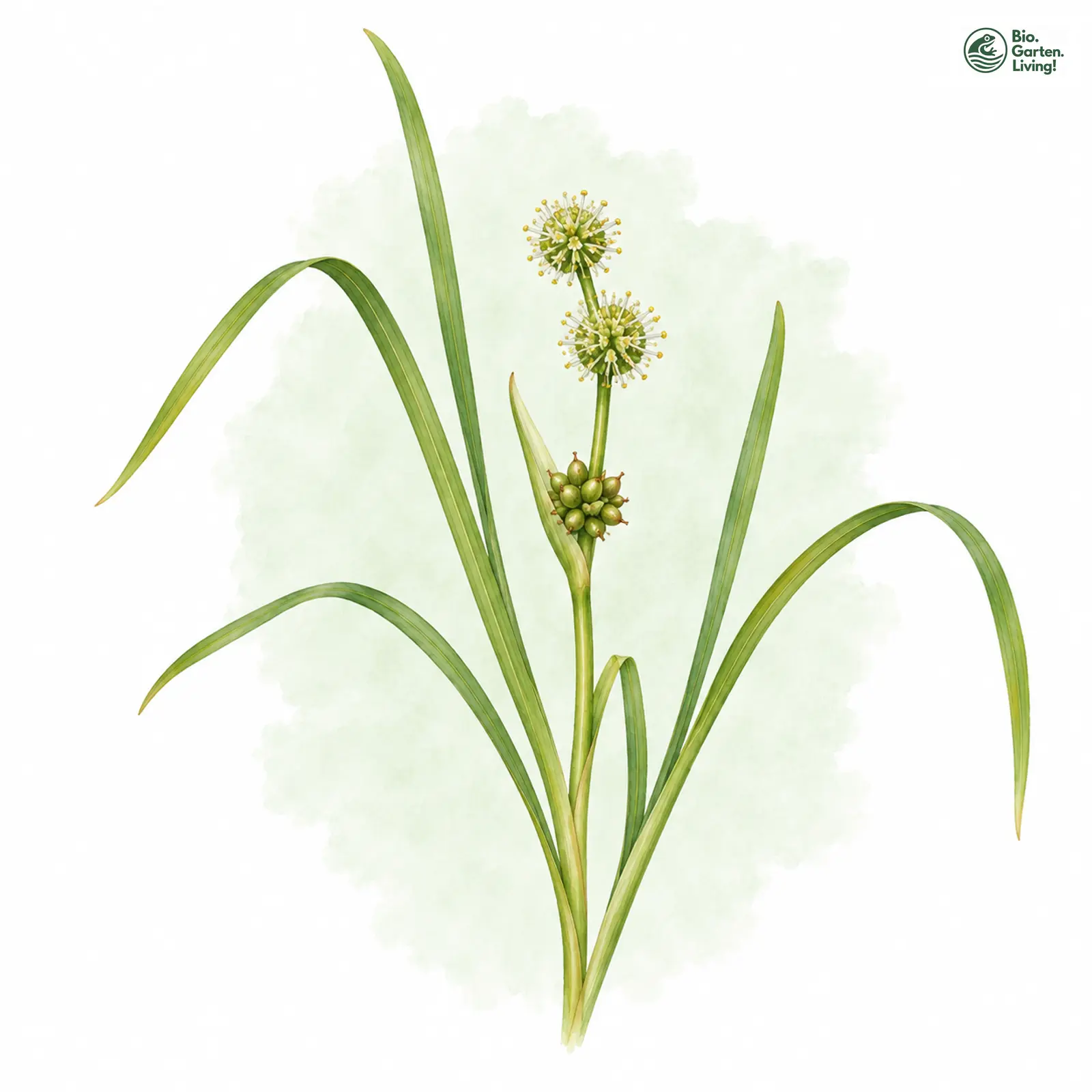 Aquarellzeichnung: Zwerg-Igelkolben (Sparganium natans)