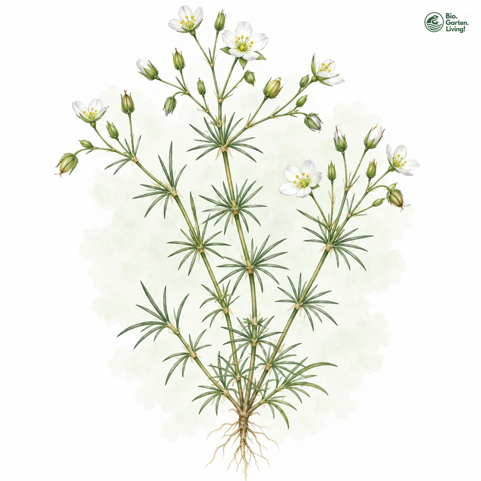 Aquarellzeichnung: Acker-Spergel (Spergula arvensis)