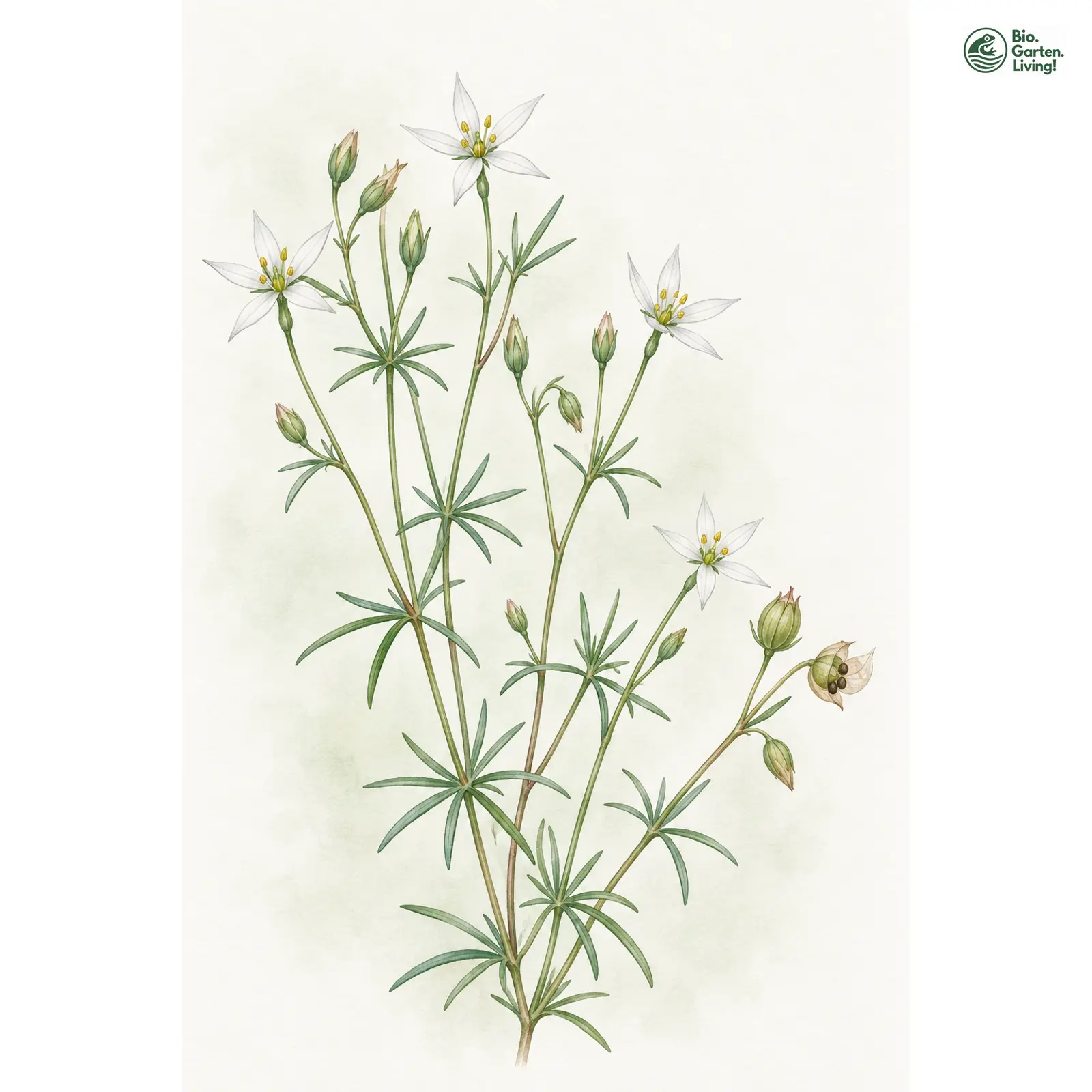 Aquarellzeichnung: Fünfmänniger Spergel (Spergula pentandra)