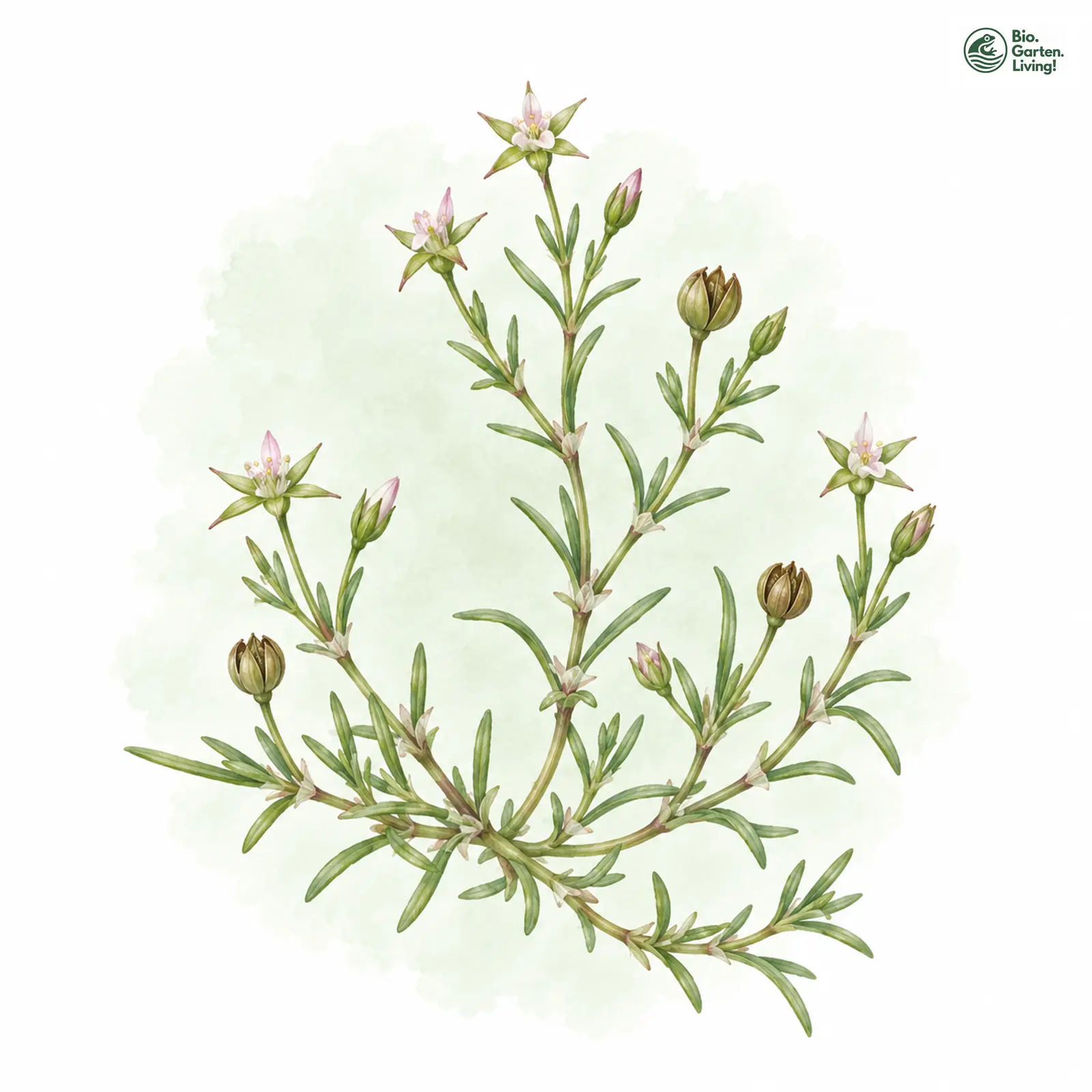 Aquarellzeichnung: Salz-Schuppenmiere (Spergularia marina)