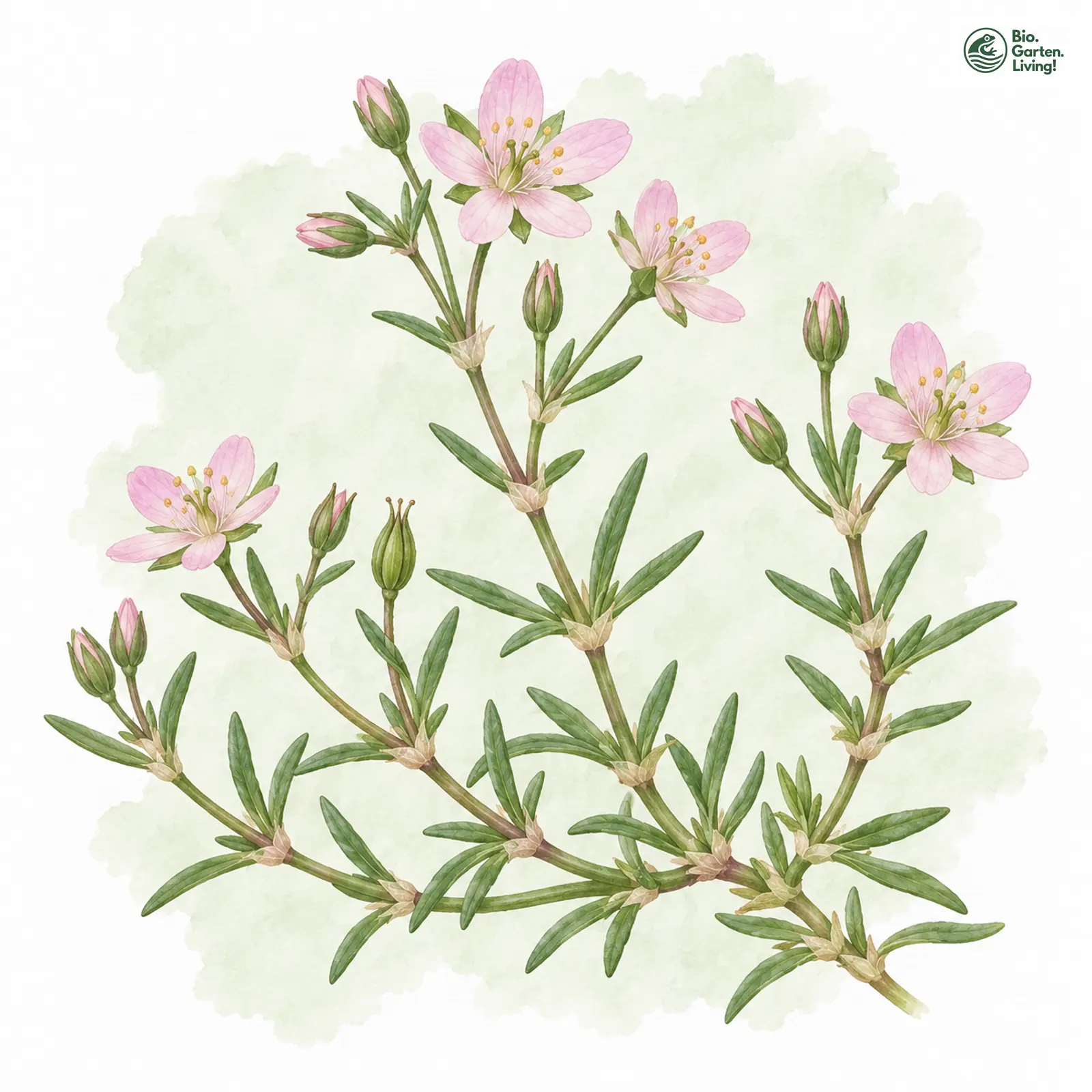 Aquarellzeichnung: Flügelsamige Schuppenmiere (Spergularia media)