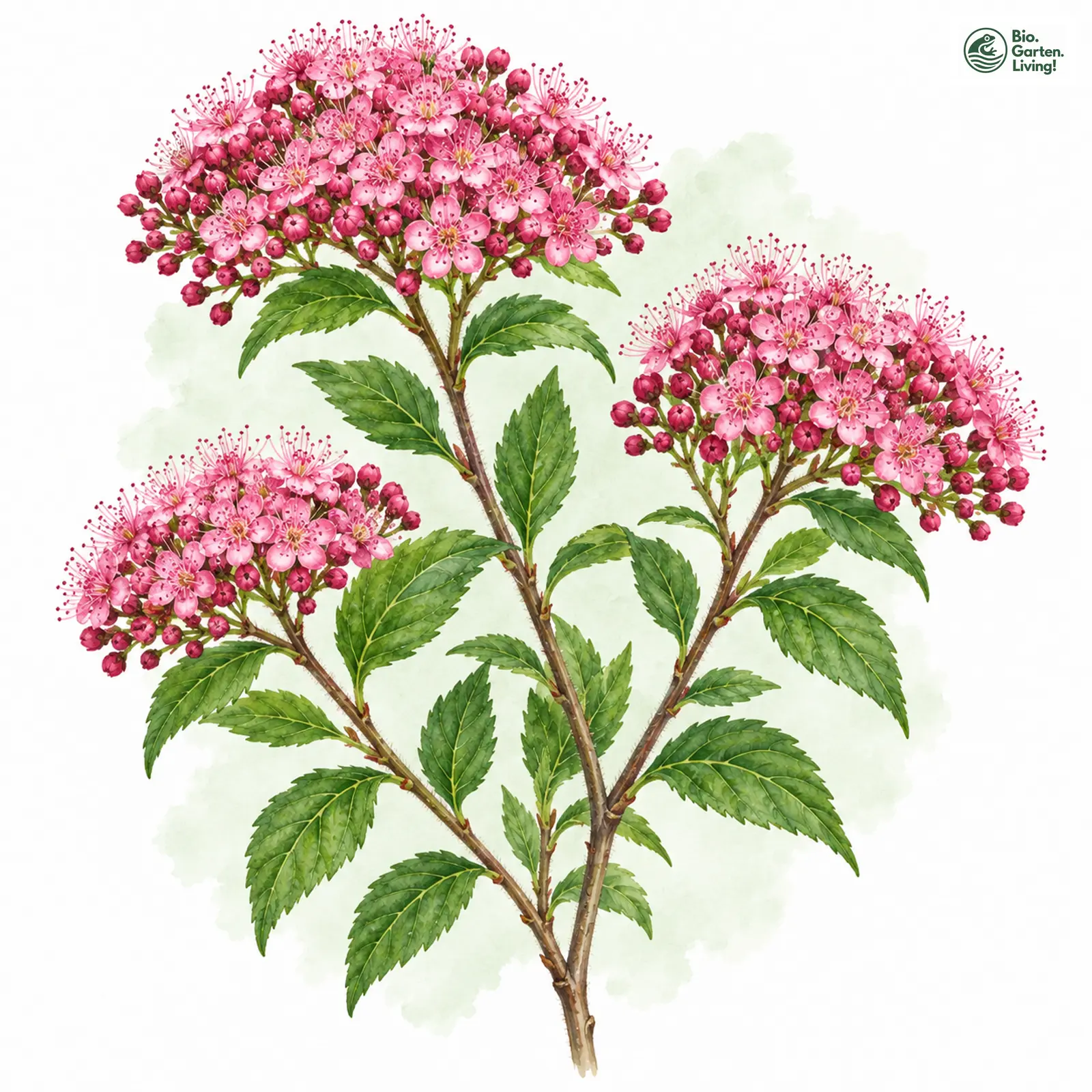 Aquarellzeichnung: Japanischer Spierstrauch (Spiraea japonica)