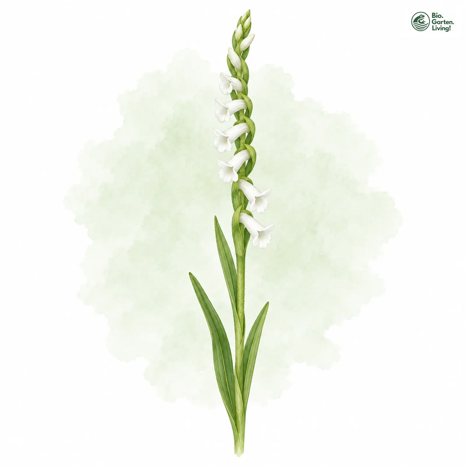 Aquarellzeichnung: Sommer-Wendelorchis (Spiranthes aestivalis)