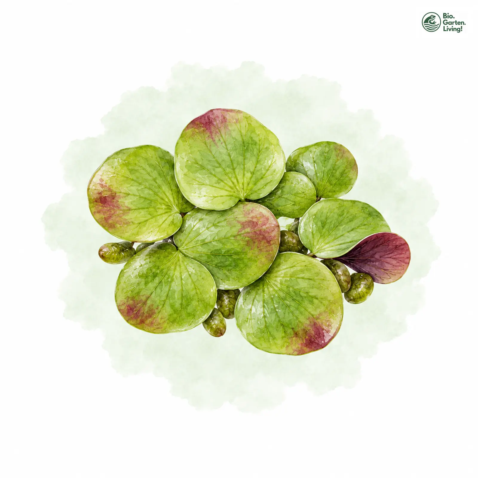 Aquarellzeichnung: Vielwurzlige Teichlinse (Spirodela polyrhiza)