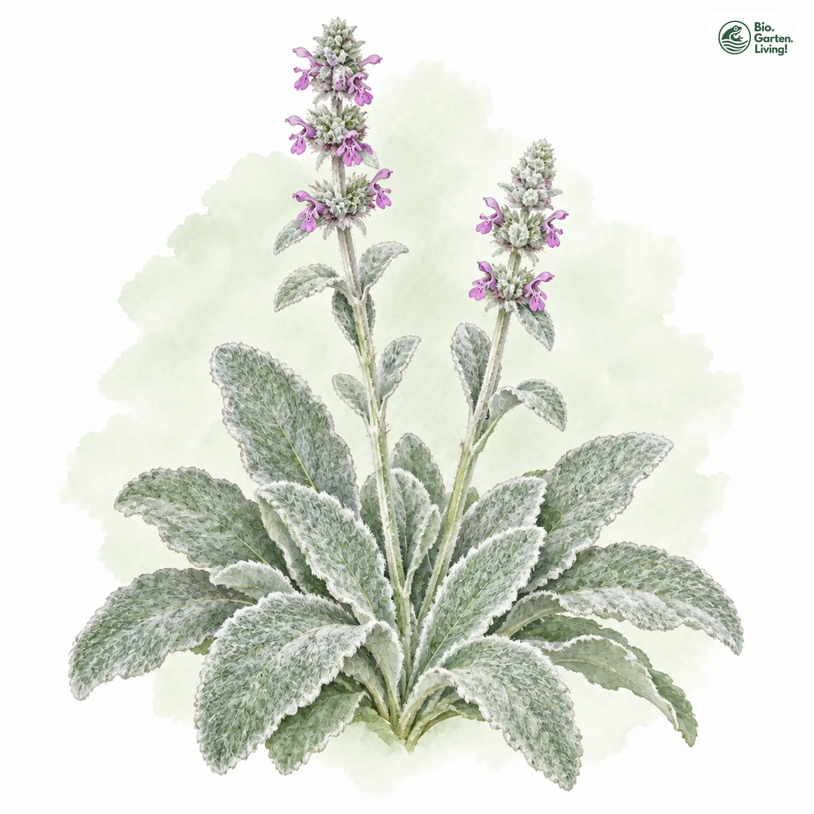 Aquarellzeichnung: Woll-Ziest (Stachys byzantina)