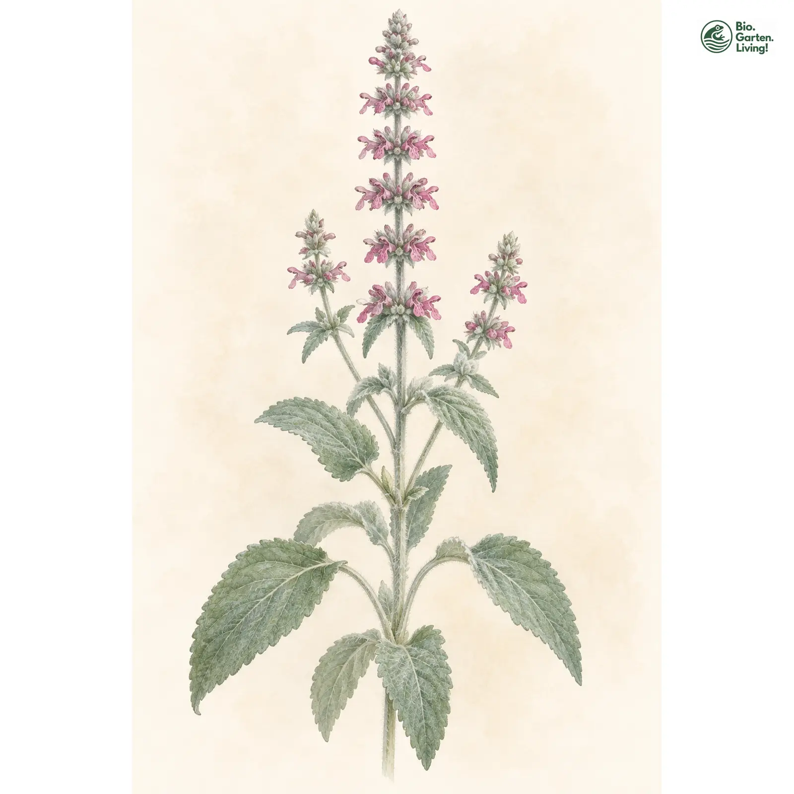 Aquarellzeichnung: Deutscher Ziest (Stachys germanica)