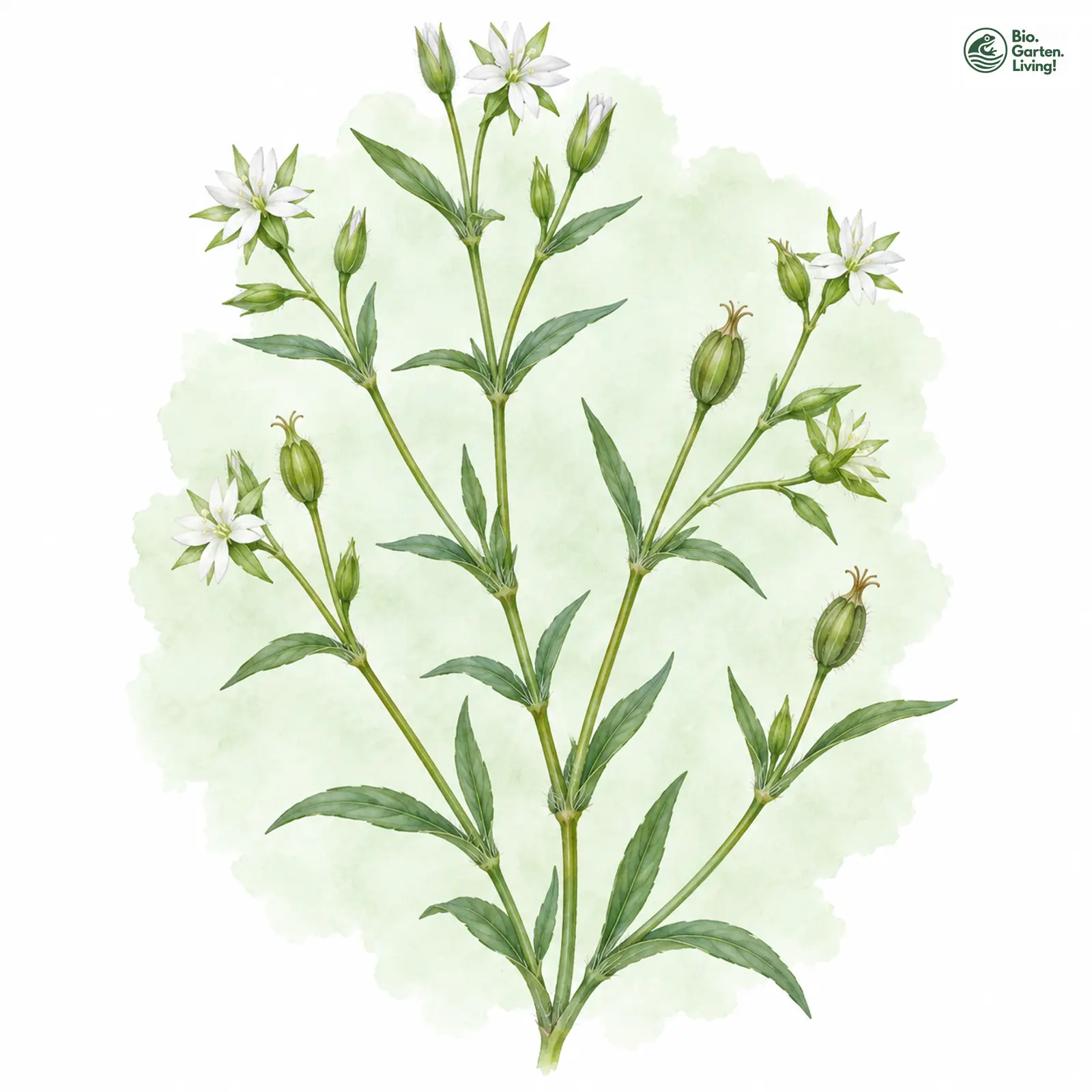 Aquarellzeichnung: Quell-Sternmiere (Stellaria alsine)