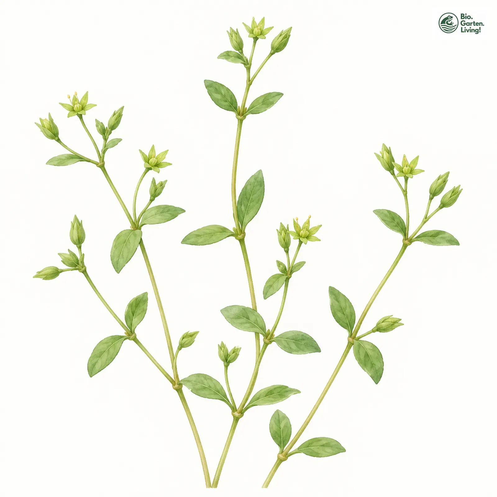 Aquarellzeichnung: Bleiche Sternmiere (Stellaria apetala)