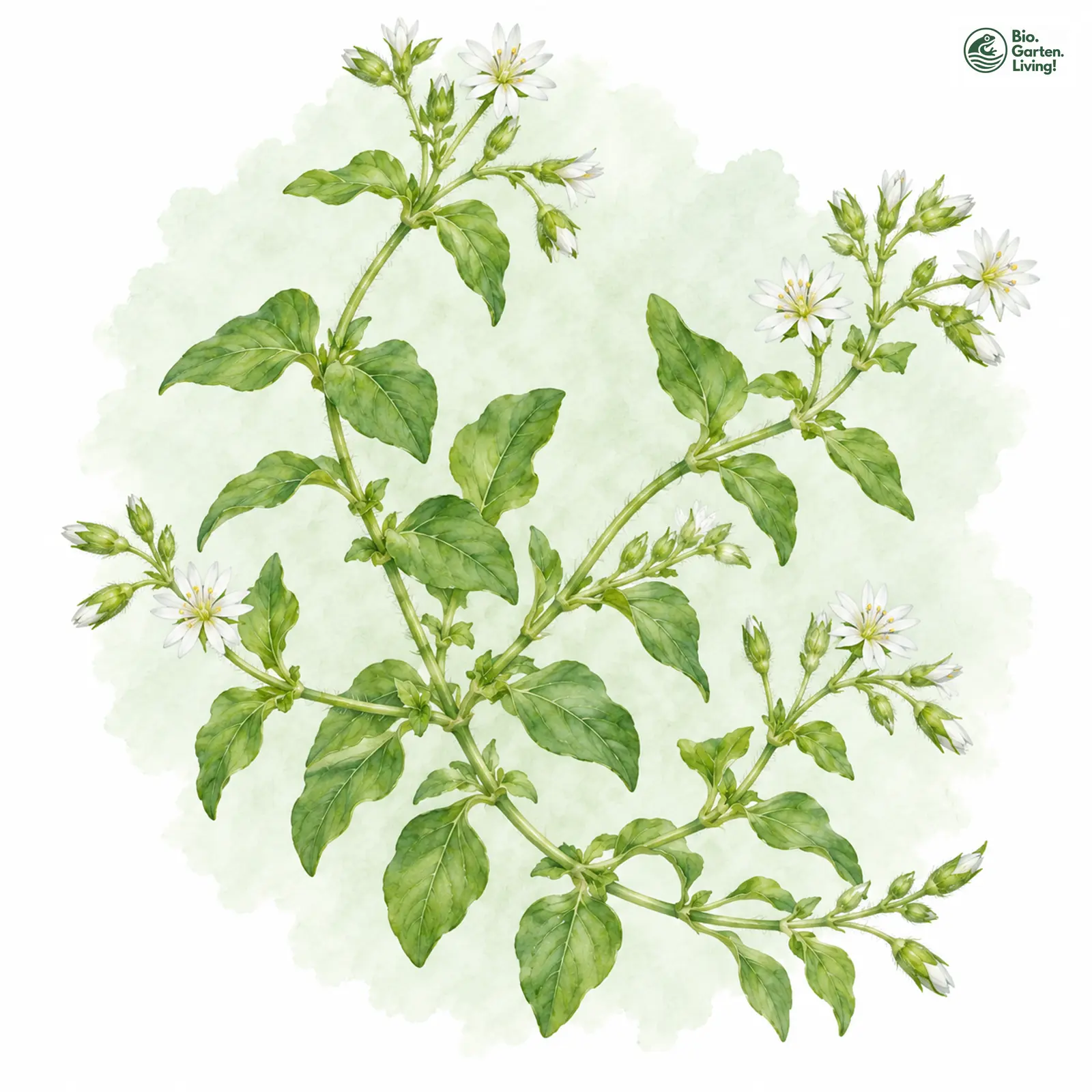 Aquarellzeichnung: Wasser-Sternmiere (Stellaria aquatica)