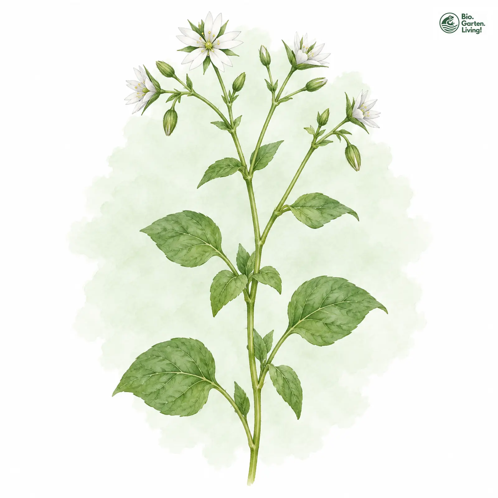 Aquarellzeichnung: Stachelsamige Sternmiere (Stellaria glochidisperma)