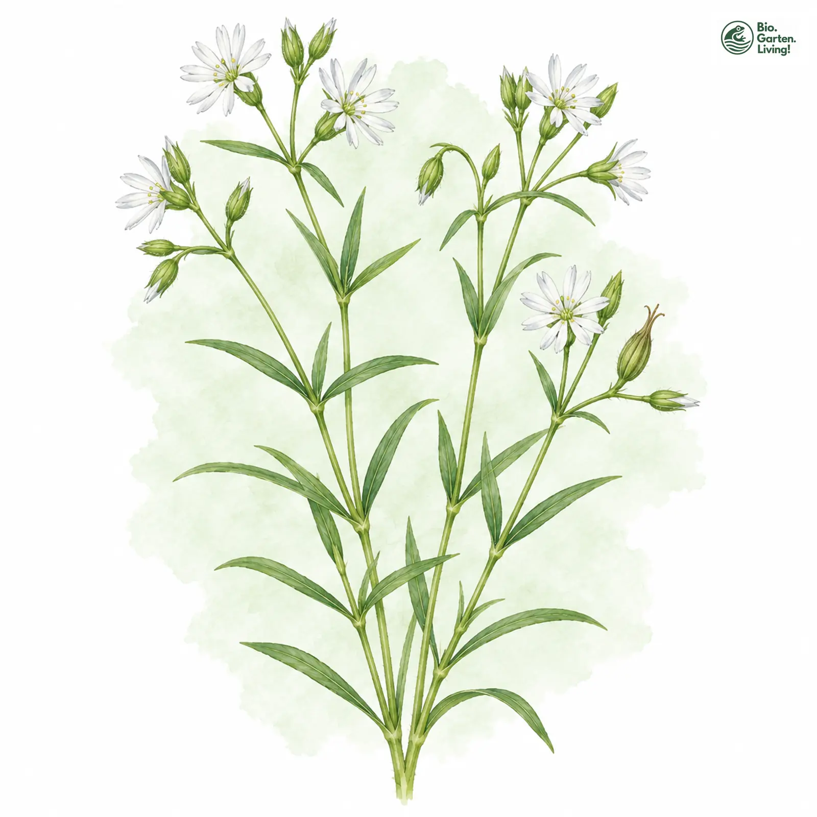 Aquarellzeichnung: Gras-Sternmiere (Stellaria graminea)