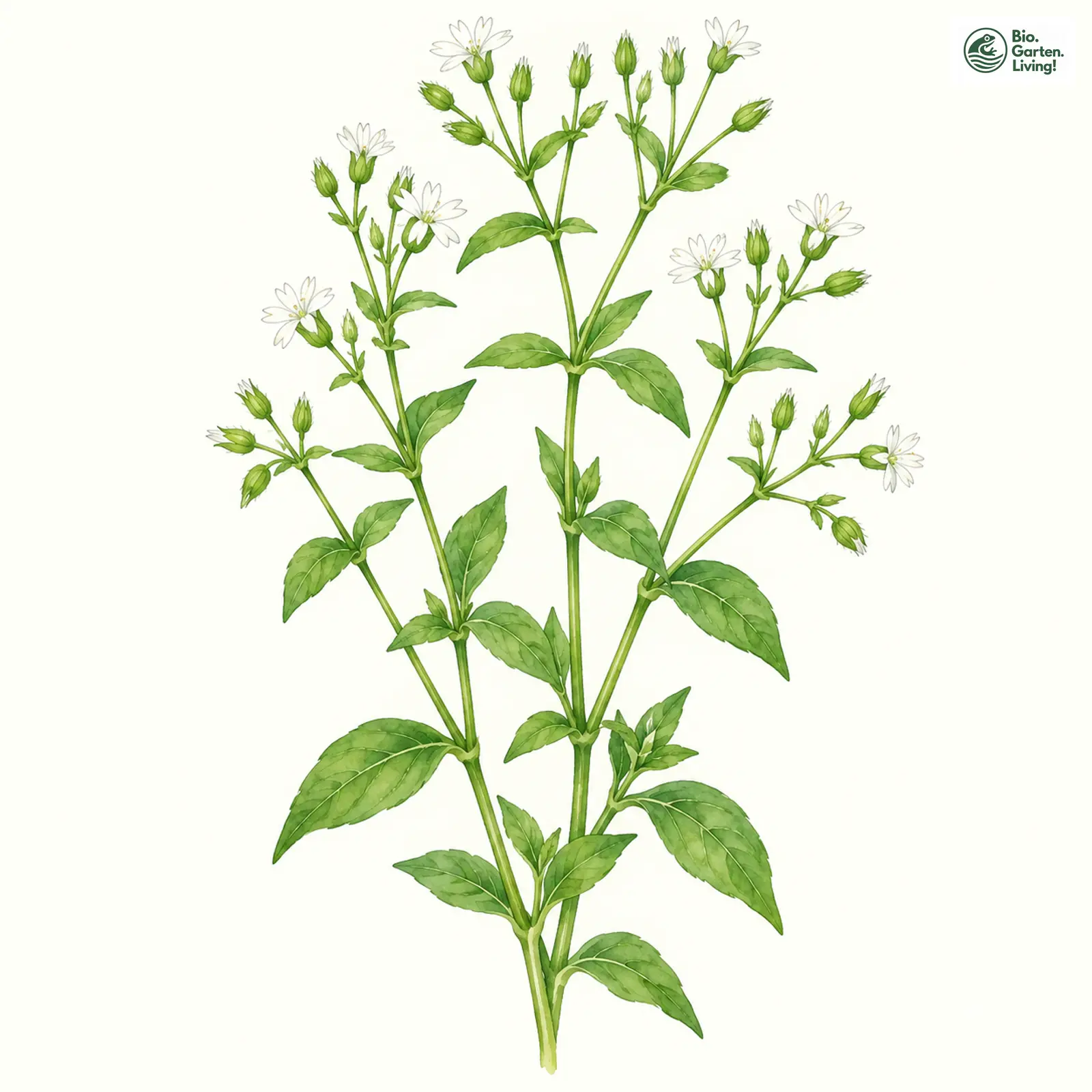 Aquarellzeichnung: Auwald-Sternmiere (Stellaria neglecta)