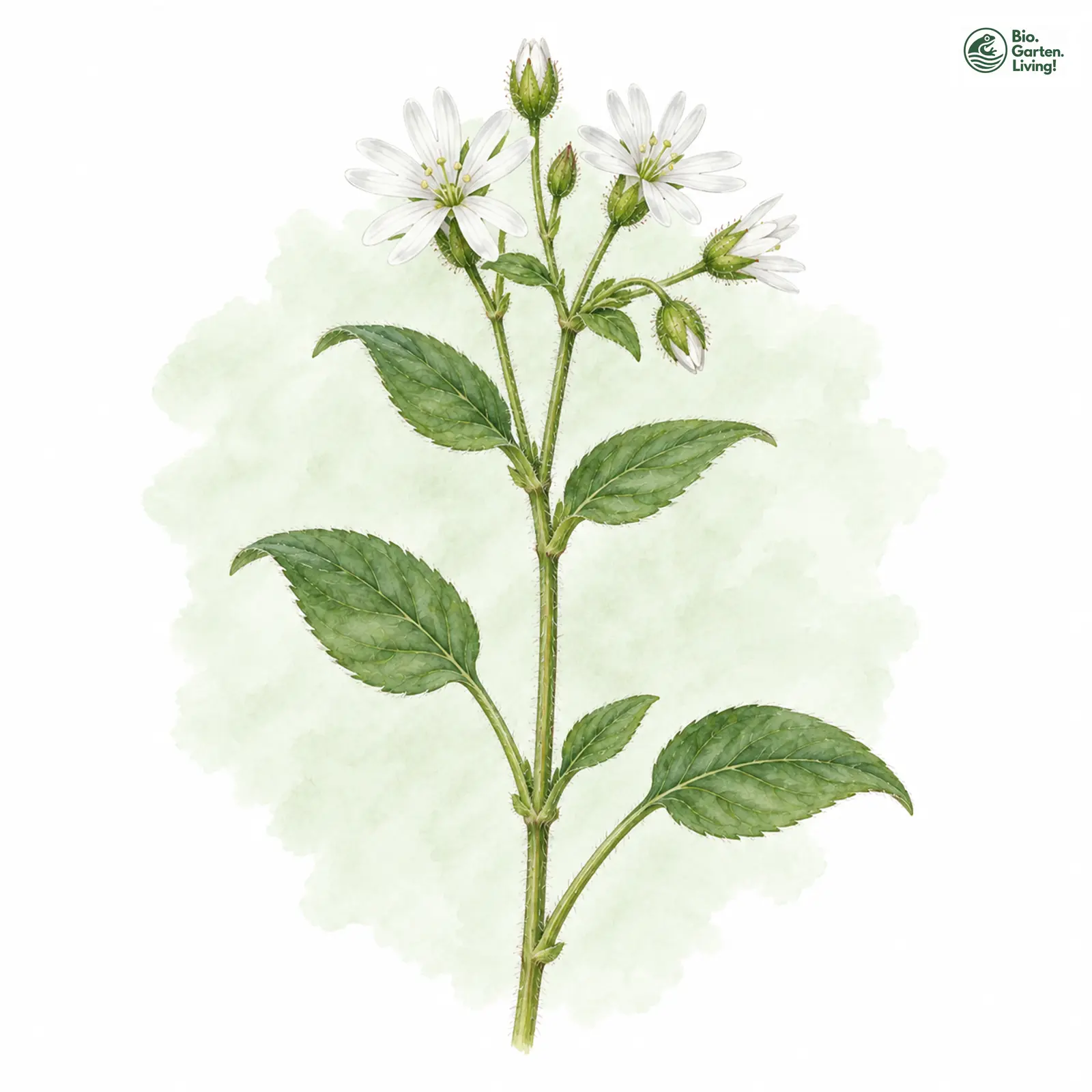 Aquarellzeichnung: Hain-Sternmiere (I. E. S.) (Stellaria nemorum (im engeren Sinne))