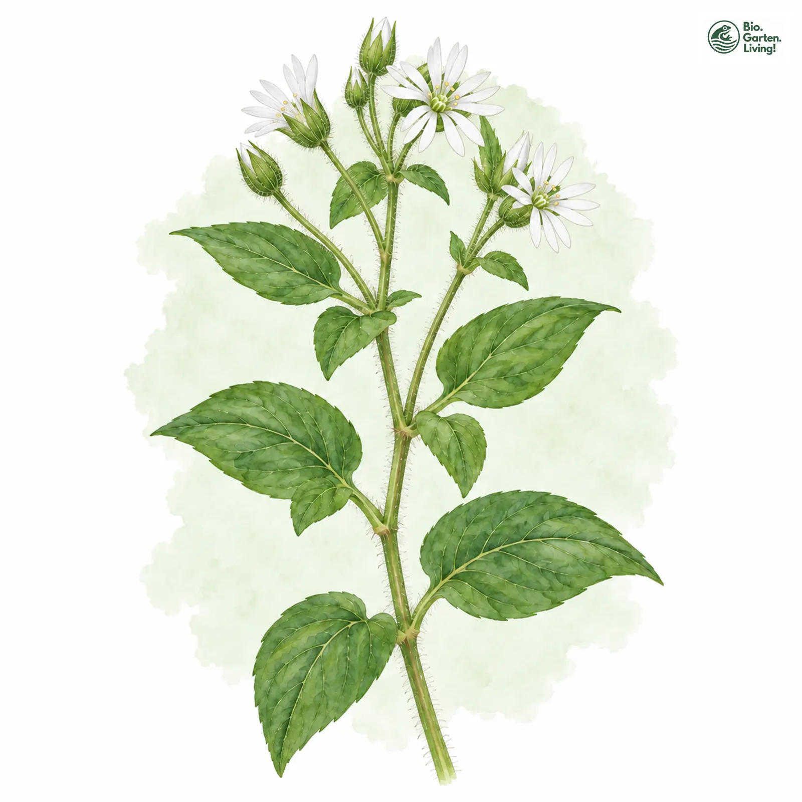 Aquarellzeichnung: Hain-Sternmiere (I. W. S.) (Stellaria nemorum (im weiteren Sinne))
