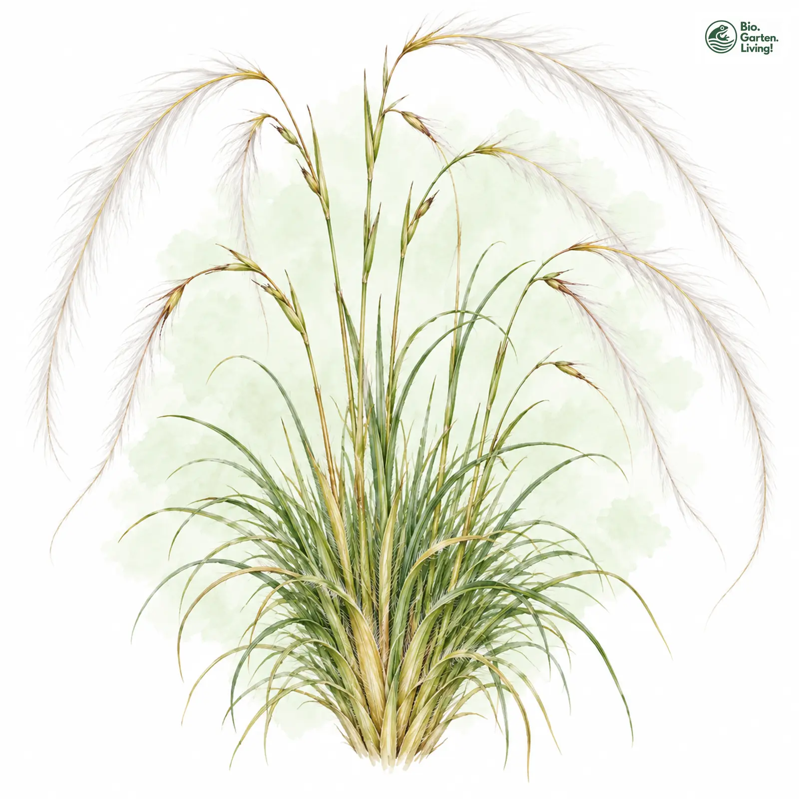 Aquarellzeichnung: Weichhaariges Federgras (Stipa dasyphylla)