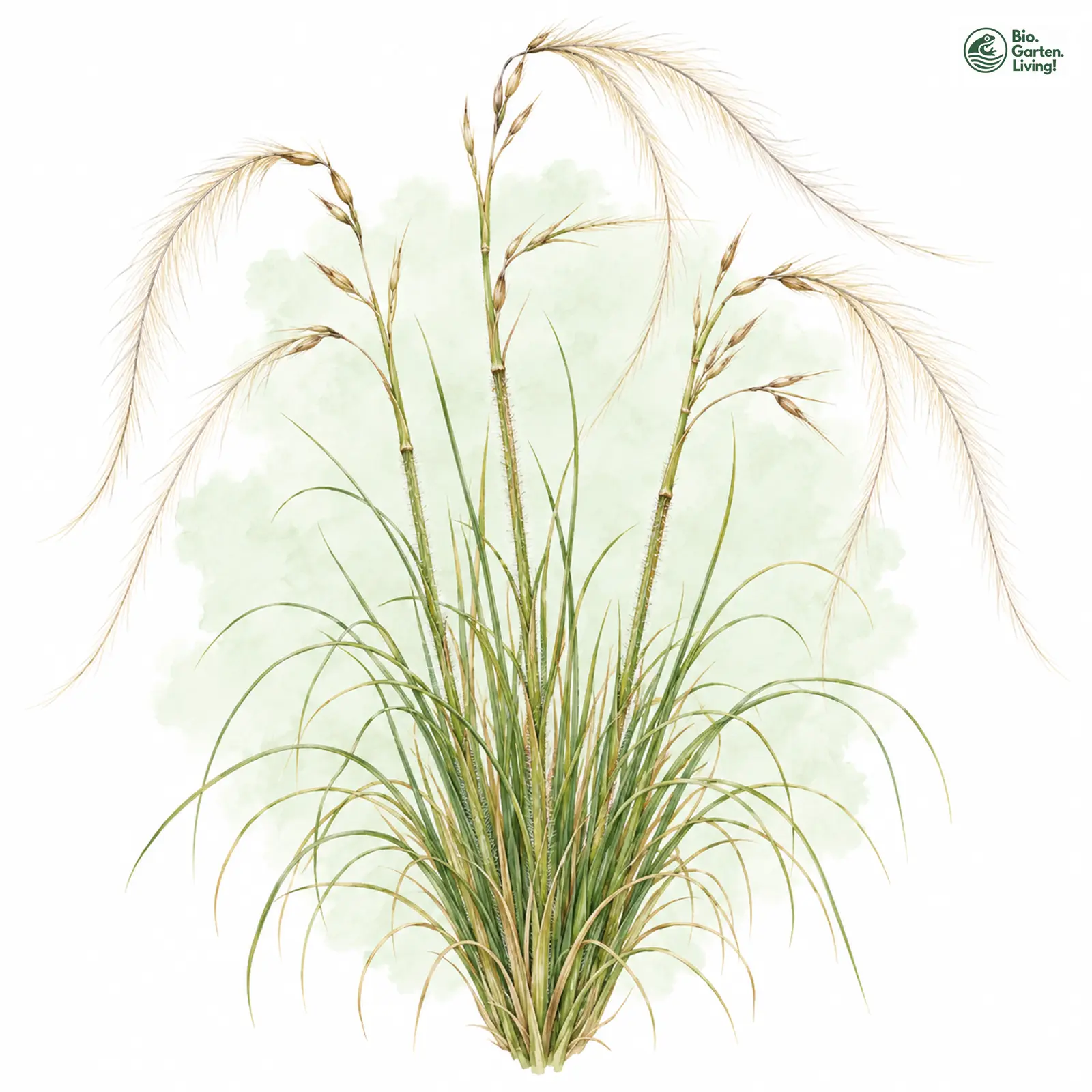 Aquarellzeichnung: Rossschweif-Federgras (Stipa tirsa)