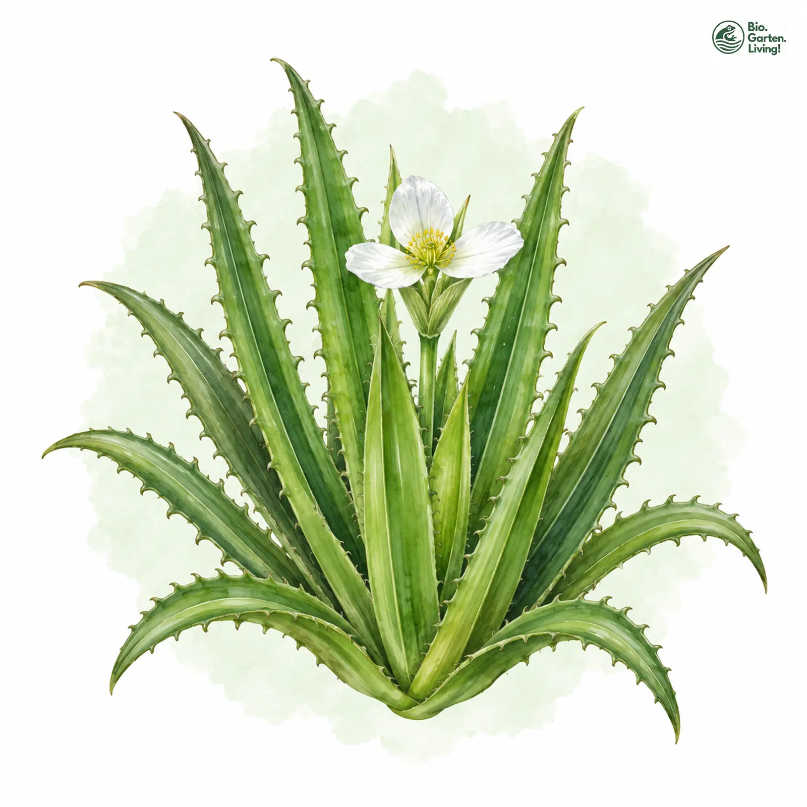Aquarellzeichnung: Krebsschere (Stratiotes aloides)