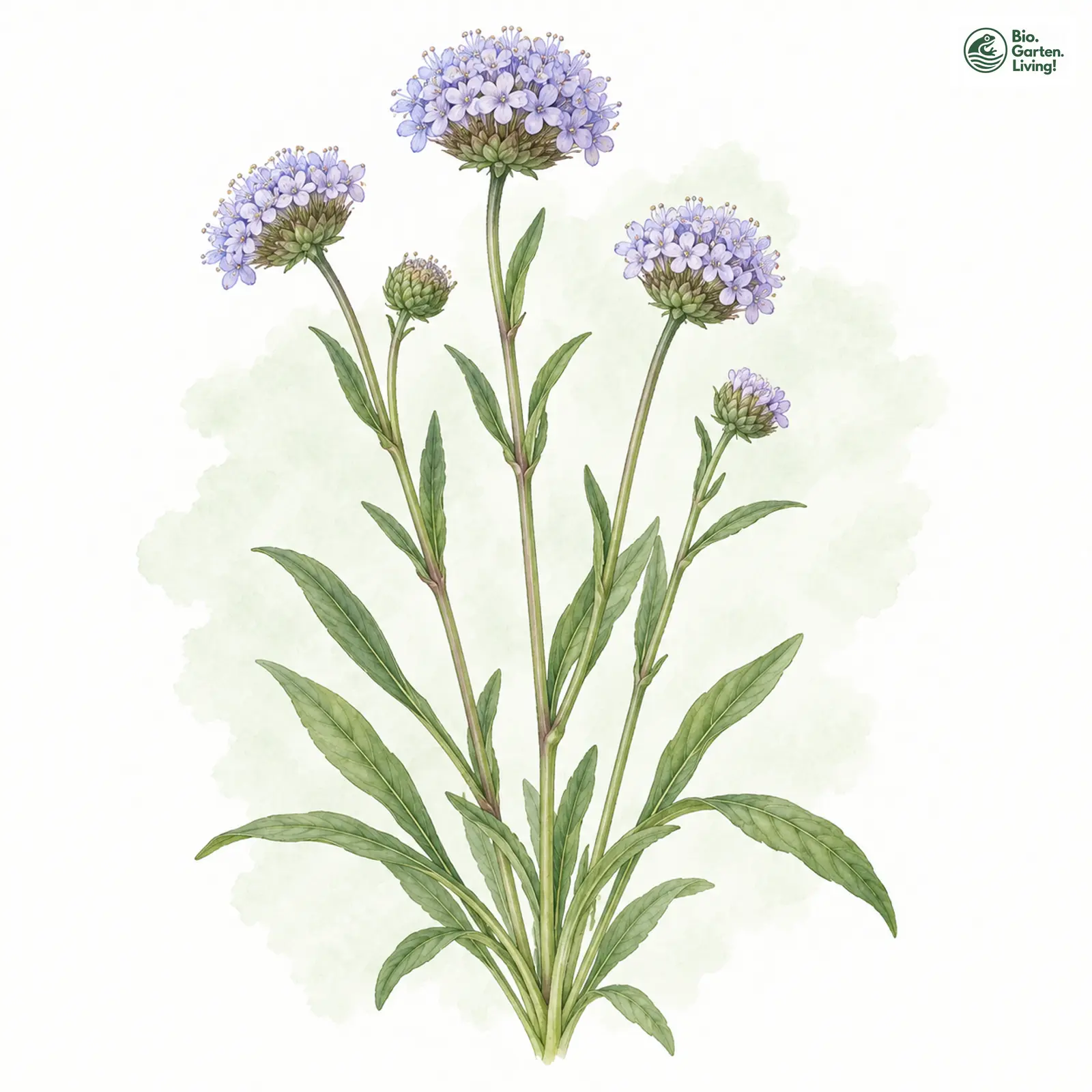 Aquarellzeichnung: Eingebogener Moorabbiss (Succisella inflexa)