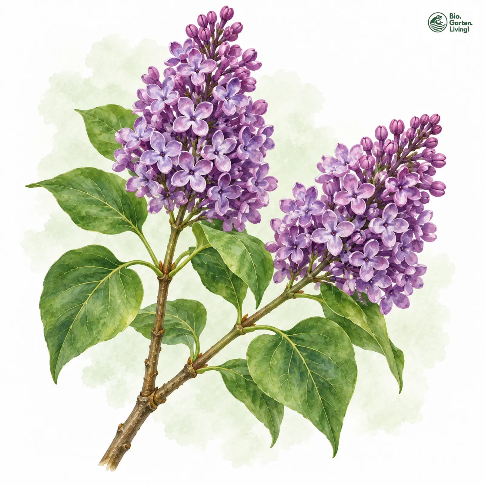 Aquarellzeichnung: Gewöhnlicher Flieder (Syringa vulgaris)