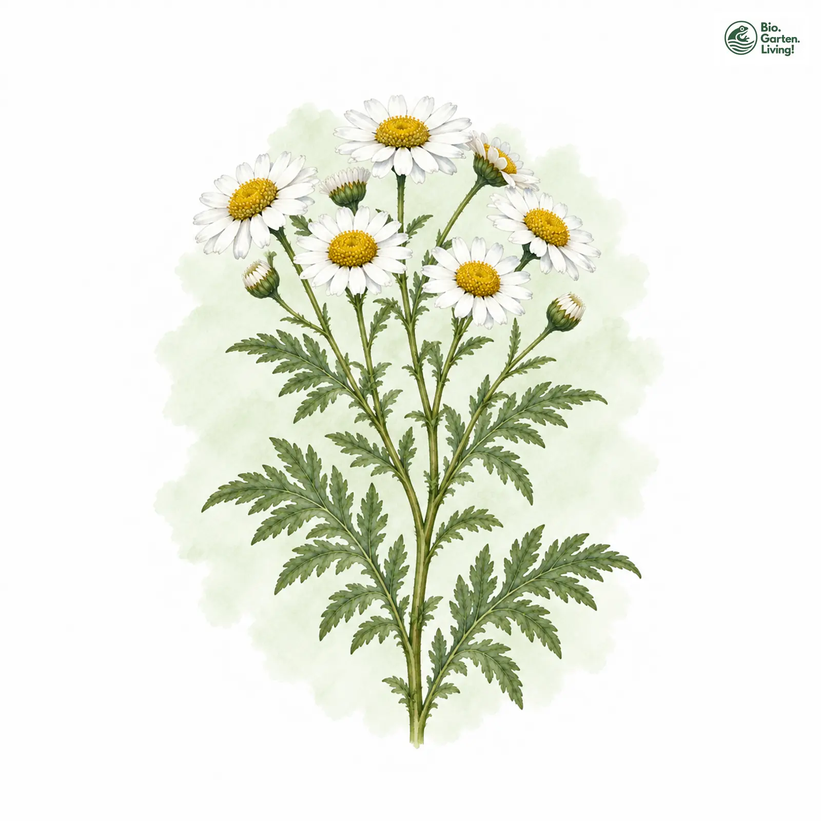 Aquarellzeichnung: Gewöhnliche Straußmargerite (Tanacetum corymbosum (im weiteren Sinne))