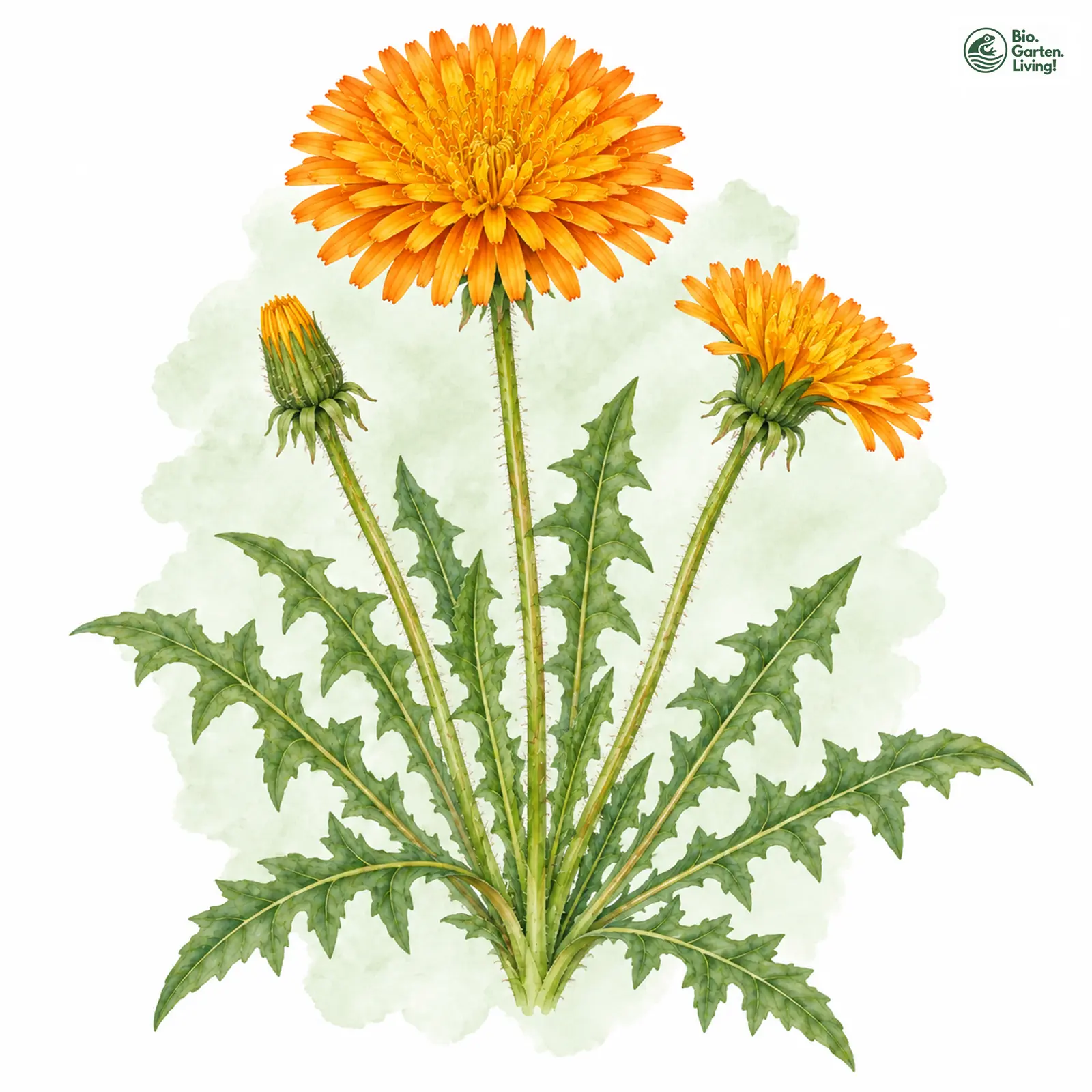 Aquarellzeichnung: Orangegelber Löwenzahn (Taraxacum aurantellum)