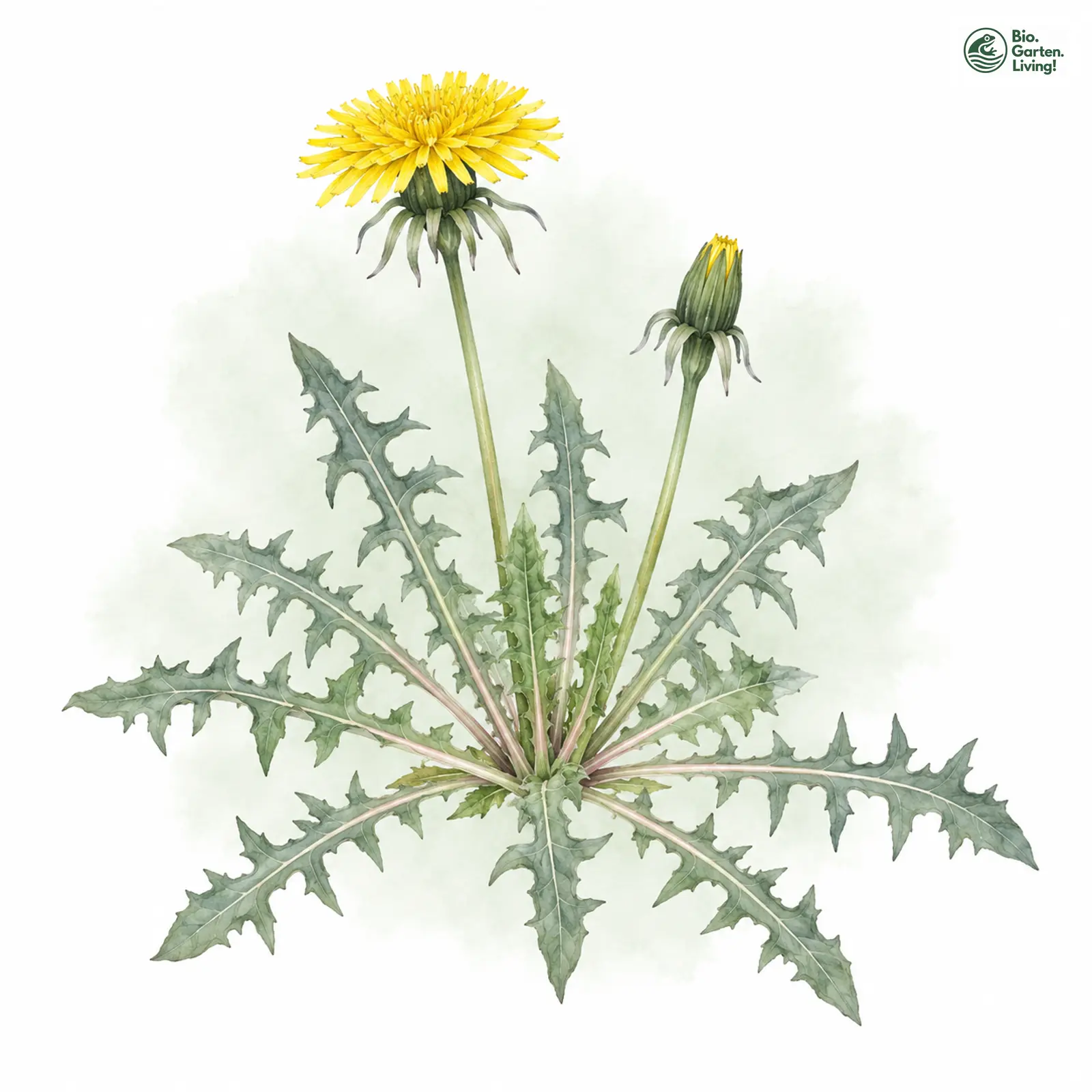 Aquarellzeichnung: Graugrüner Löwenzahn (Taraxacum canoviride)
