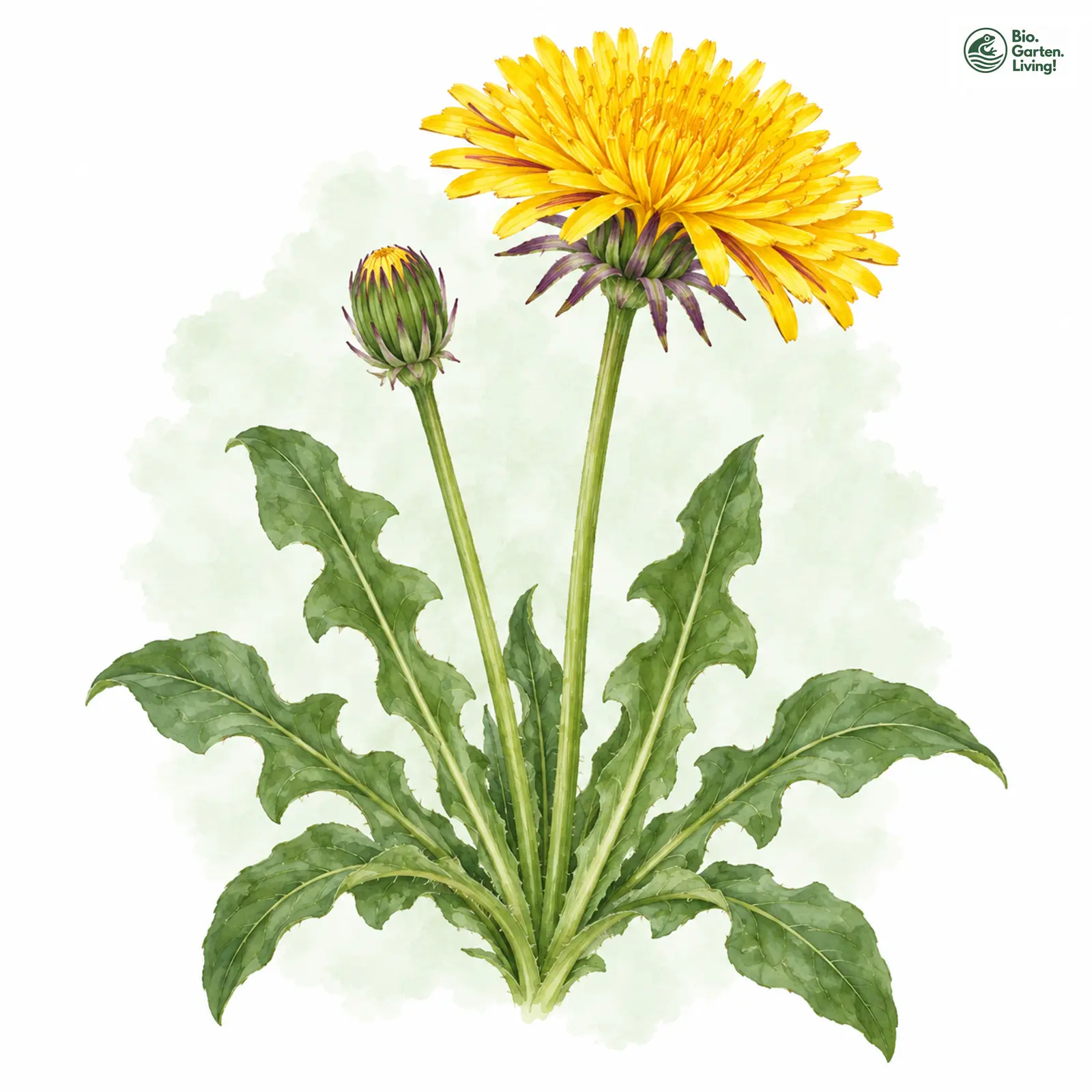 Aquarellzeichnung: Blauschuppiger Löwenzahn (Taraxacum cyanolepis)