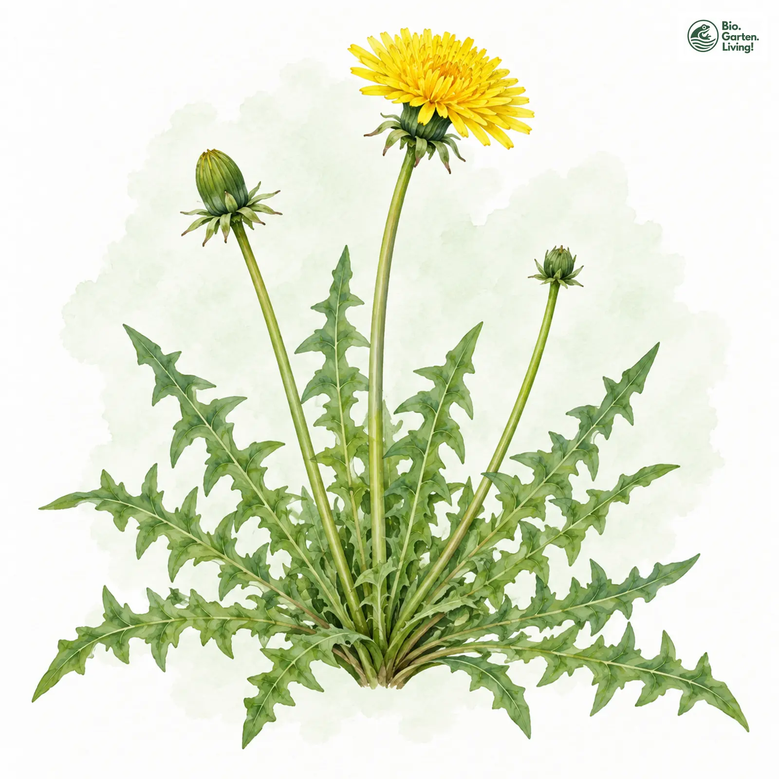 Aquarellzeichnung: Ausgezogenlappenförmiger Löwenzahn (Taraxacum exsertiforme)